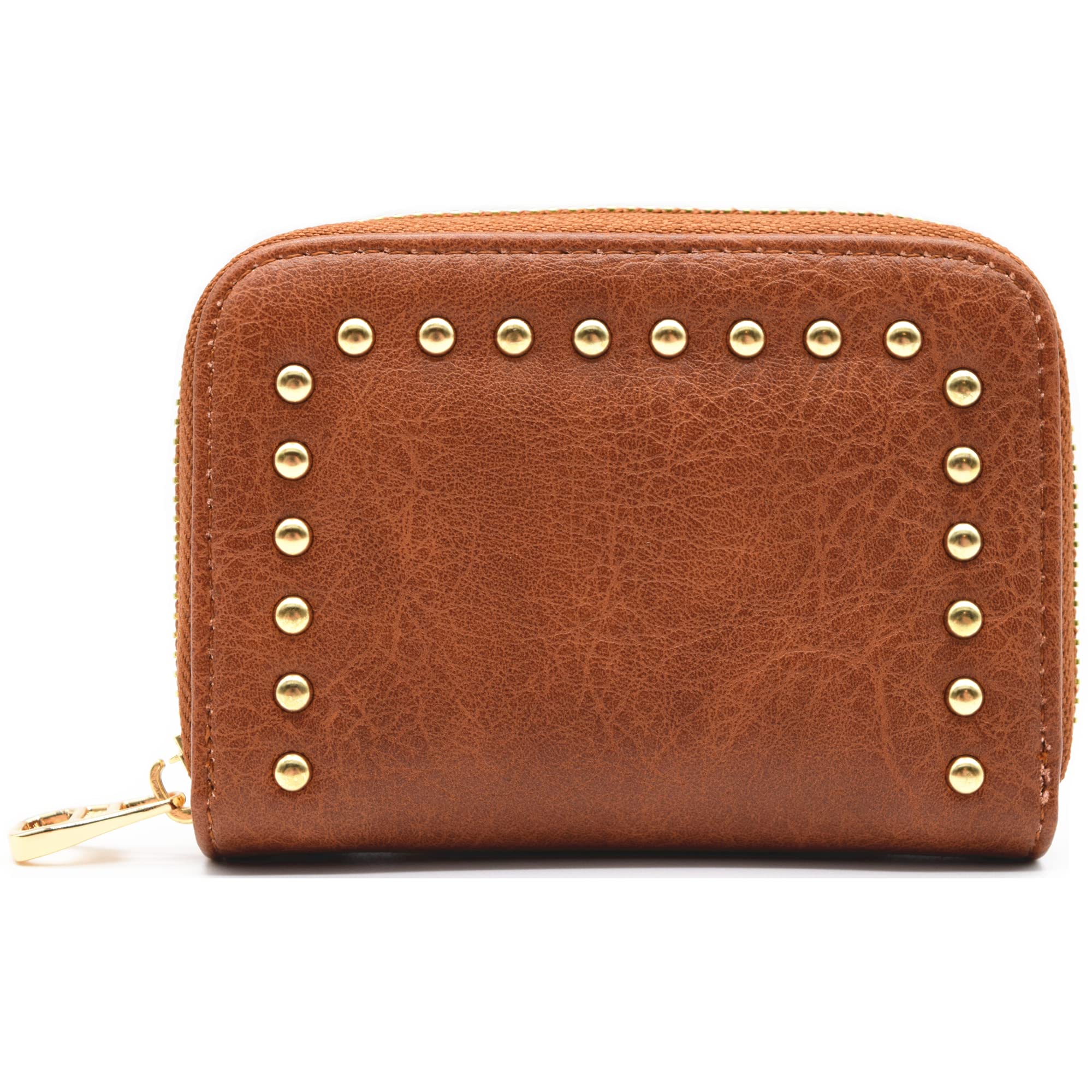 Western Origin Credit Card Wallet Leather Zipper Card Case Holder for Women Small Mini Slim Compact Size, Brown, Card Case Holder