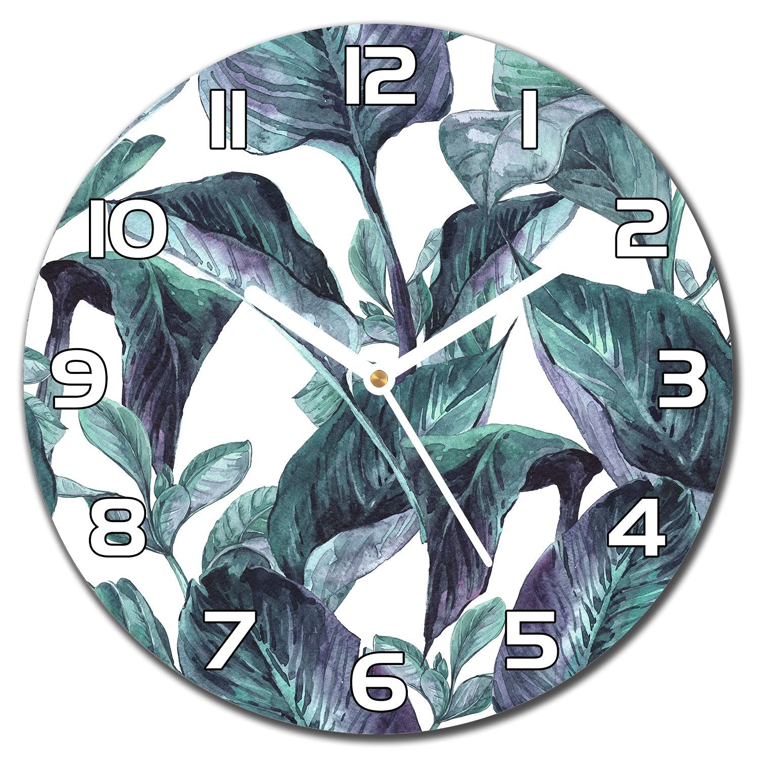 Horloge en verre 30 cm cuisine salon pendule murale moderne feuillage exotique