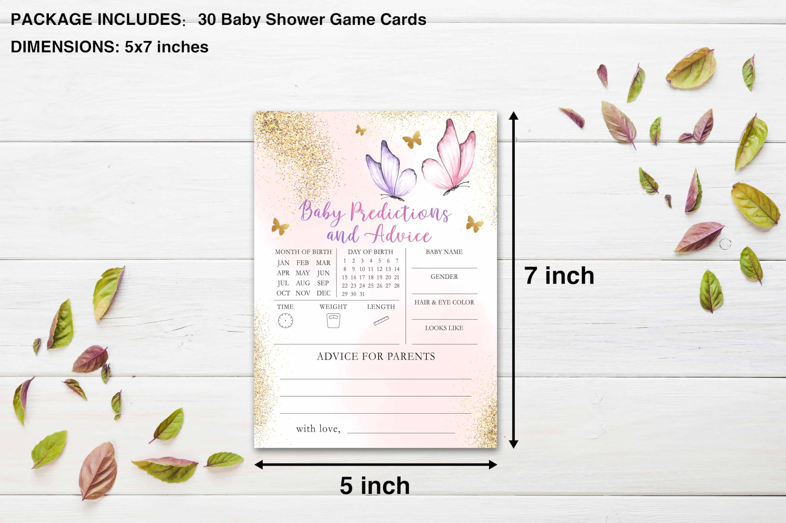 Butterfly Baby Shower Giochi Farfalla Oro – 30 Carte Fronte-Retro, 12,7x17,8 Cm, Previsioni E Consigli Per Feste Rosa Cipria