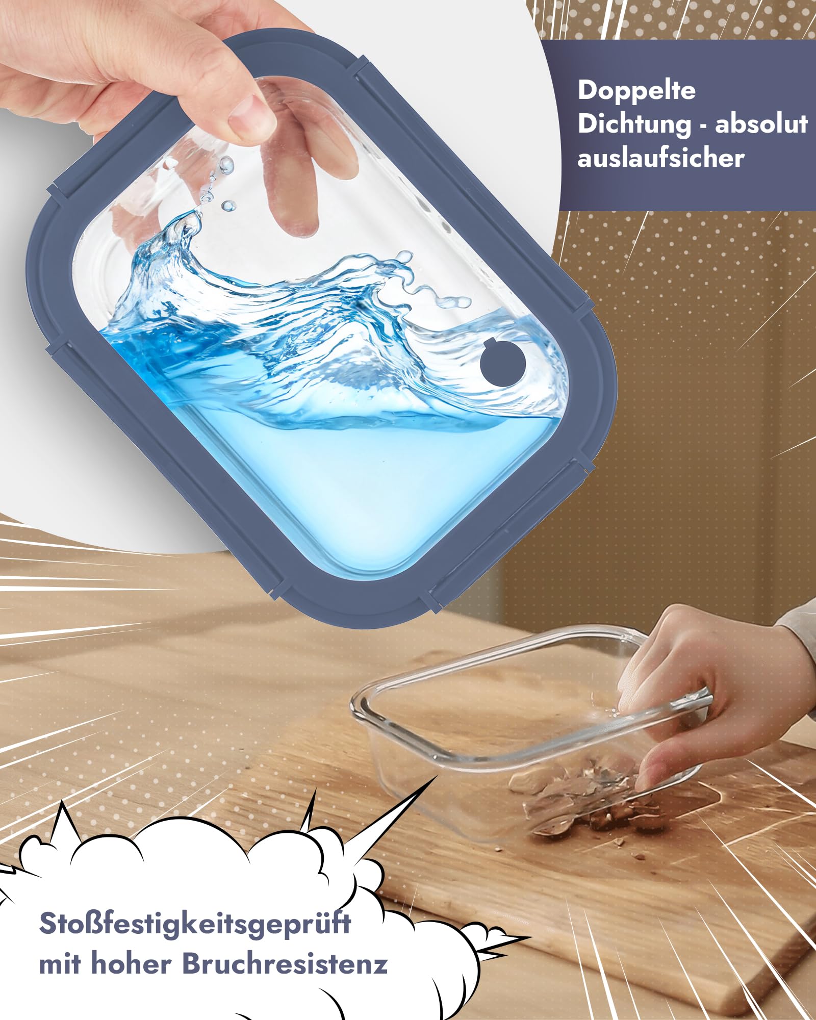 Glasbehälter mit Deckel Set (12 Stück), hochborosilikat, mikrowellengeeignet,ofenfest-20℃~510℃, mit Ventil, spülmaschinenfest – Perfekt für Vorratsdosen, Meal Prep & Gefrierbehälter，Blau