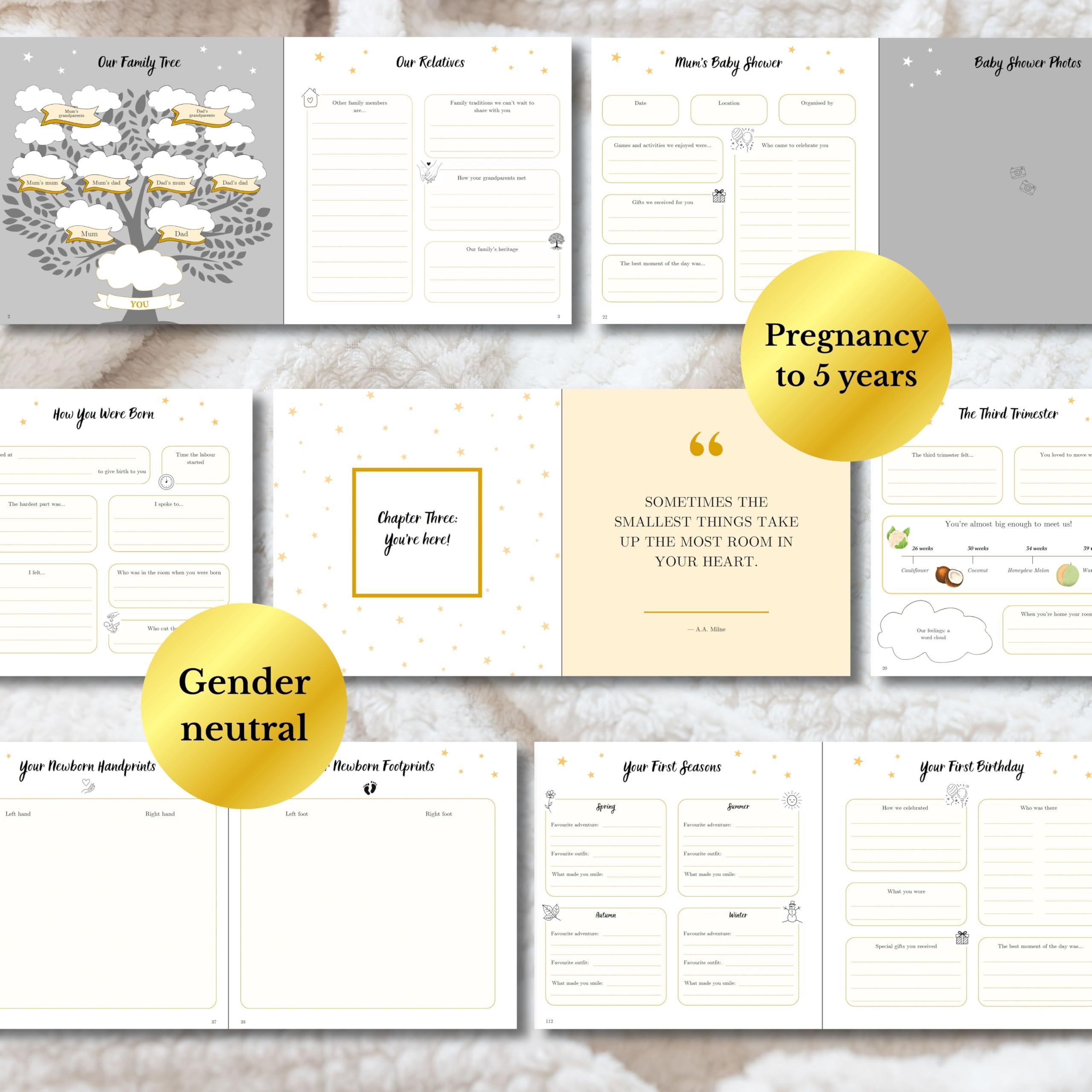 Inspirational Baby Journal & Memory Book Keepsake, Cream & Gold Luxury Design, 172 Pages for 4x6 & 5x7 Photos - Image 4