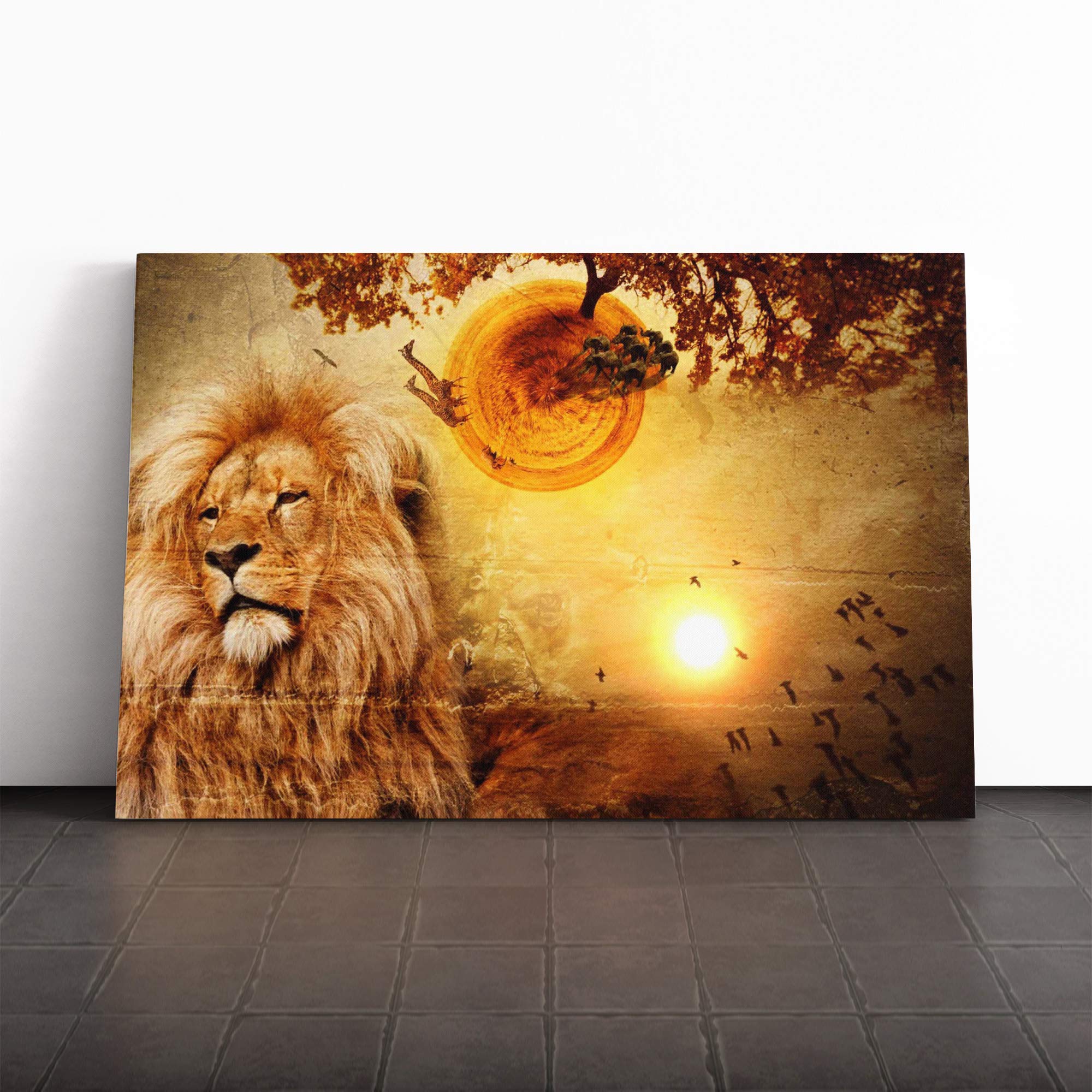 Wall Savannah Lion Art Canvas Print | Gallery Wrapped 30mm Frame Wall Art | 30x20 inches | Ready to Hang | Contemporary Animals Picture | Living Room Bedroom Lounge Office