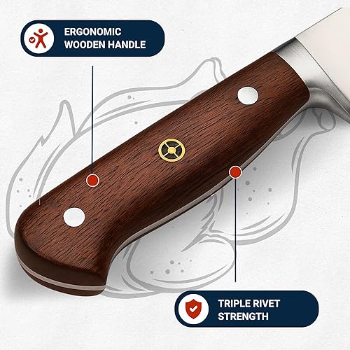 Miniatura 5 de Cuchillo de chef de 8 pulgadas  Cuchillo de chef profesional de acero inoxidable con mango de wengué de madera africana y pasador de mosaico