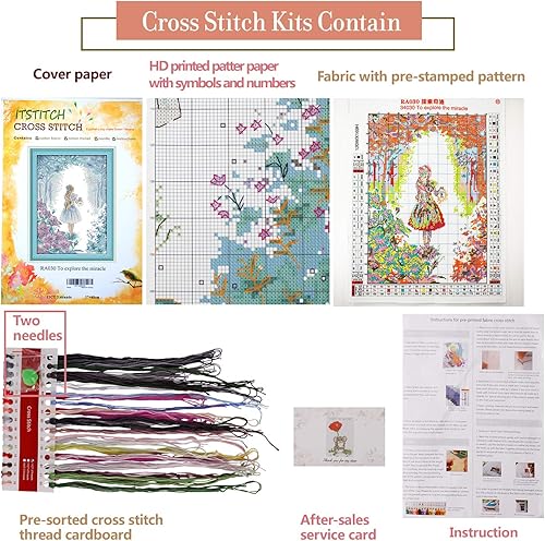 Miniatura 42 de ITSTITCH Kits de punto de cruz impreso, 11 quilates, 26 x 25 pulgadas, 100% algodón, regalo de vacaciones, kit de iniciación de bordado, patrones