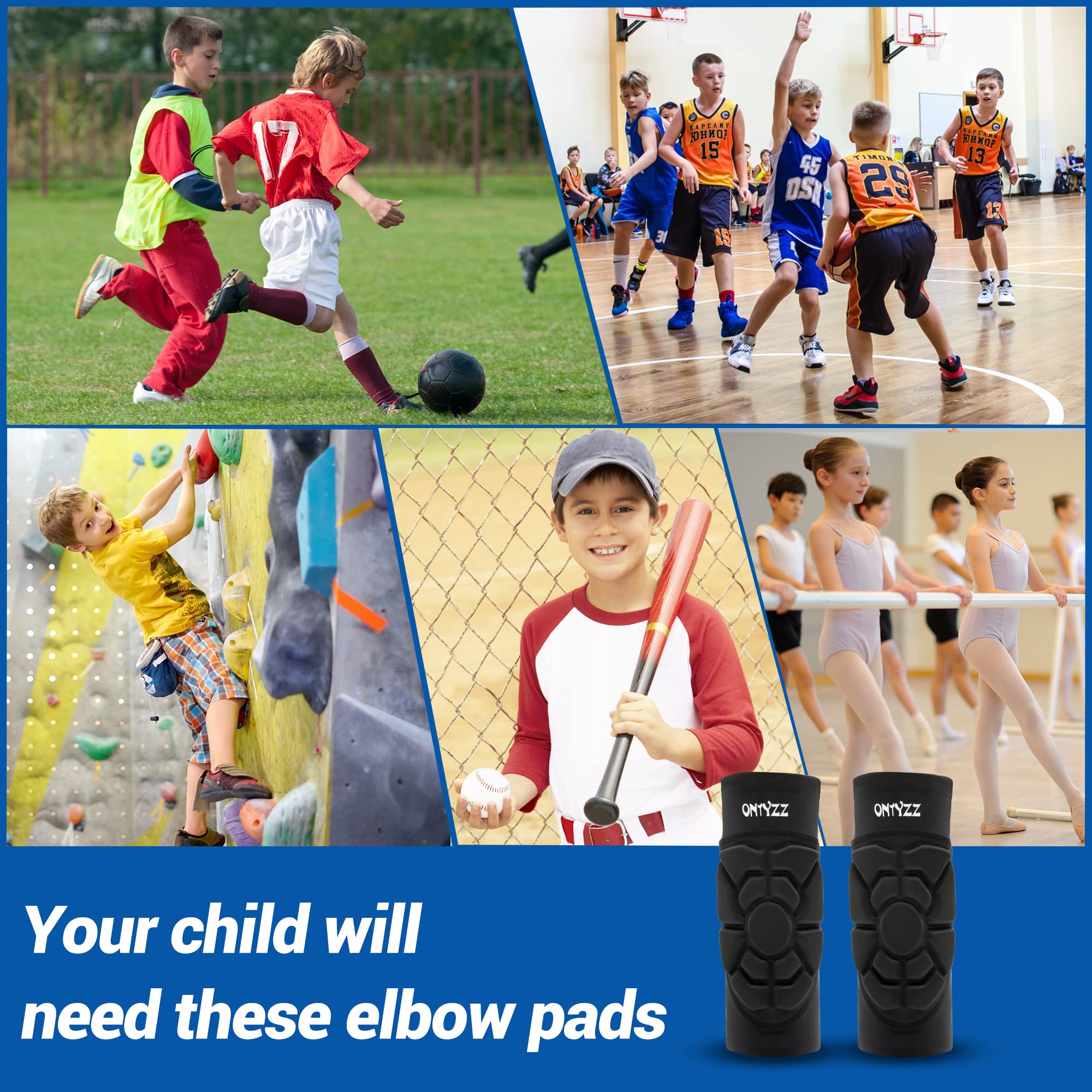Coudieres Enfant Ajustement Serré Confortables Manchon Bras de Compression avec des Tampons Eponge Protege Coude Sport pour Boxe Danse Football Volleyball Gardien de But Coudière Protection