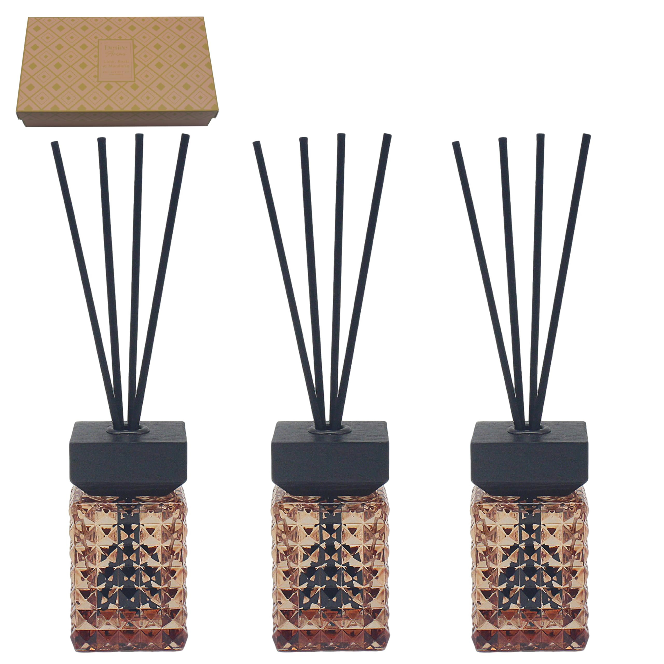 Lesser & Pavey Desire Aroma L/Basil Diffuser Set 3 50ml | Fresh Basil Reed Diffuser For Long-Lasting Home Fragrance | Premium Oil With Reeds For Bedroom & Living Room | Elegant Home Accessories