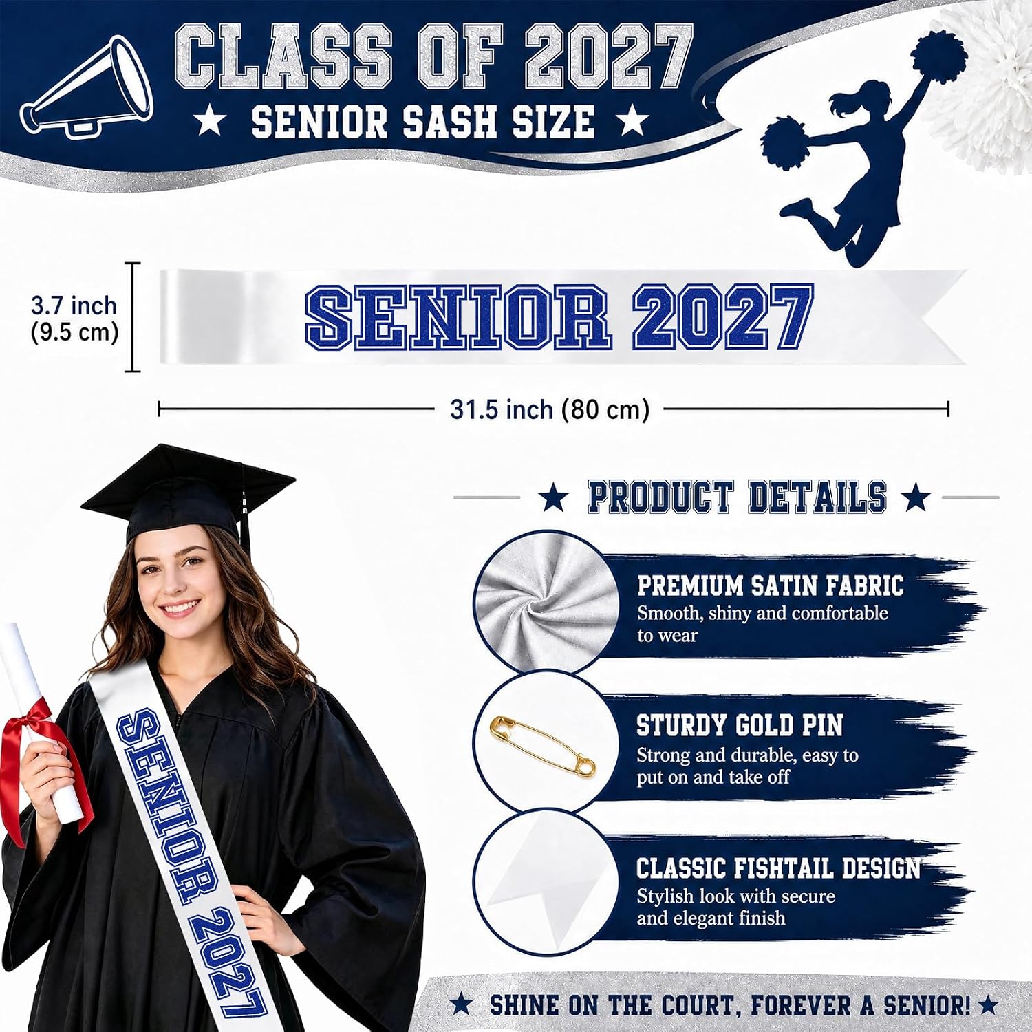 6PCS Senior Sash 2027 Cheerleader Sash for Grad Party