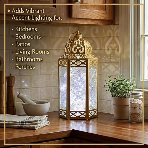 Vista 5 de Guirnalda de luces LED Vela Lanterns para farol marroquí, tamaño grande, color dorado