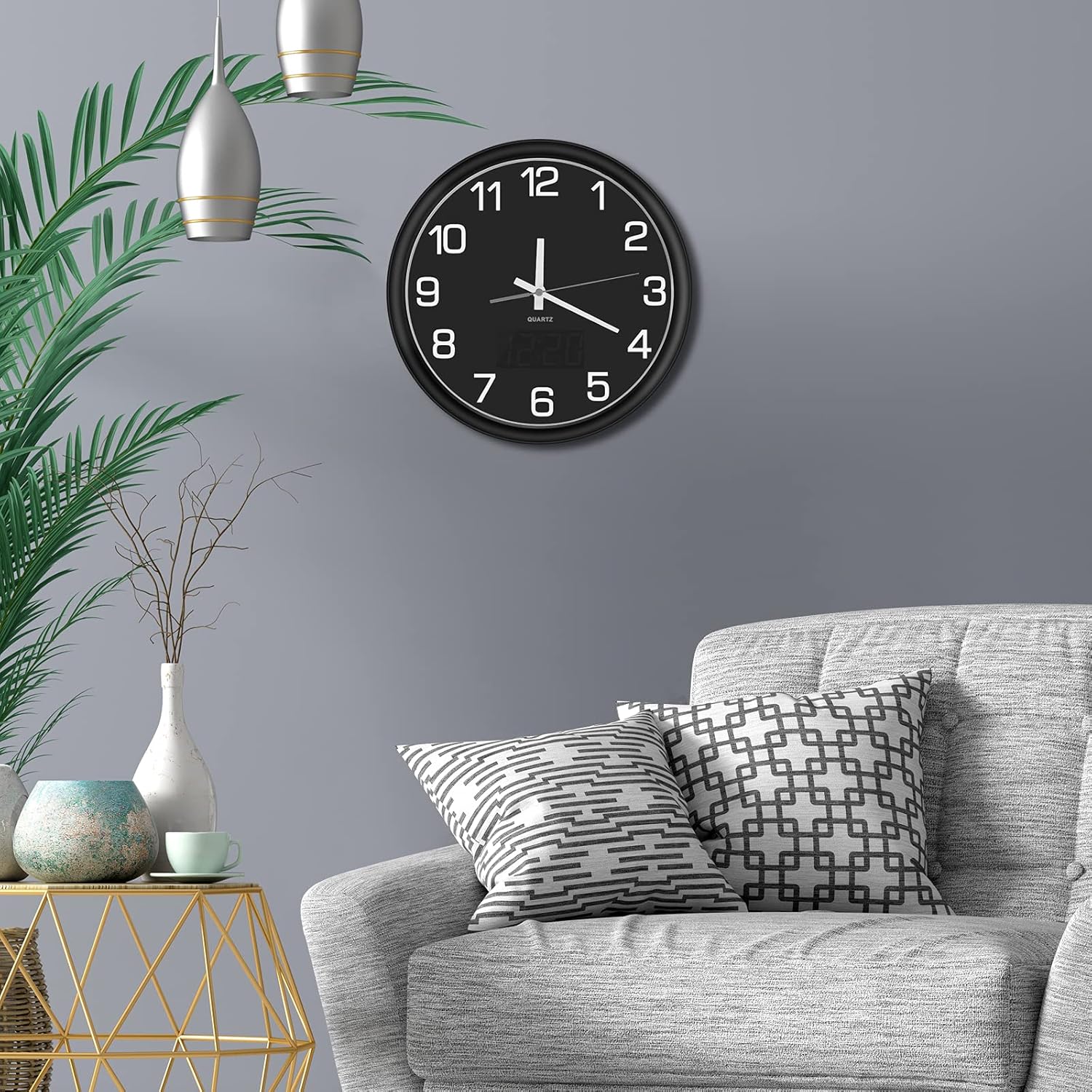 Night Light Wall Clock Battery Operated with LED Display, 12 Inch Silent Non-Ticking Quartz Wall Clock for Bedrooms, Classroom, Kitchen, Living Room