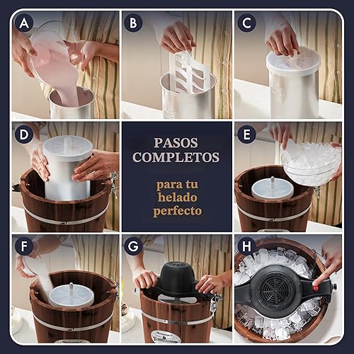 Miniatura 6 de Elite Gourmet EIM949 Máquina para hacer helado eléctrica con cubeta de nogal vintage de 6 cuartos estilo antiguo, de la serie Appalachian, utiliza