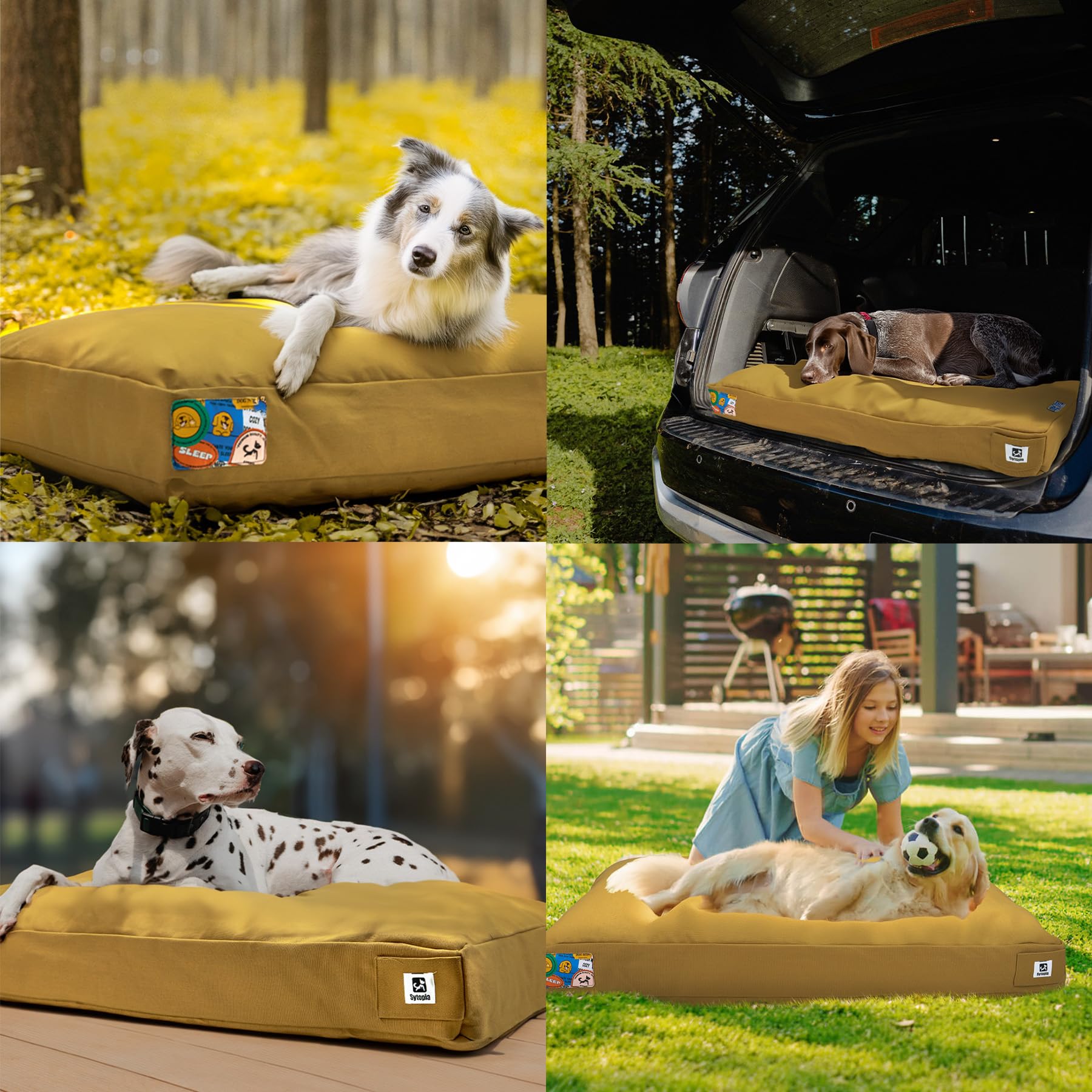 Sytopia 42'' Canvas Indestructible Outdoor Dog Bed with Waterproof Washable Removable Cover for Extra Large Dogs, Indoor and Patio Pet Pad, Yellow - image 7