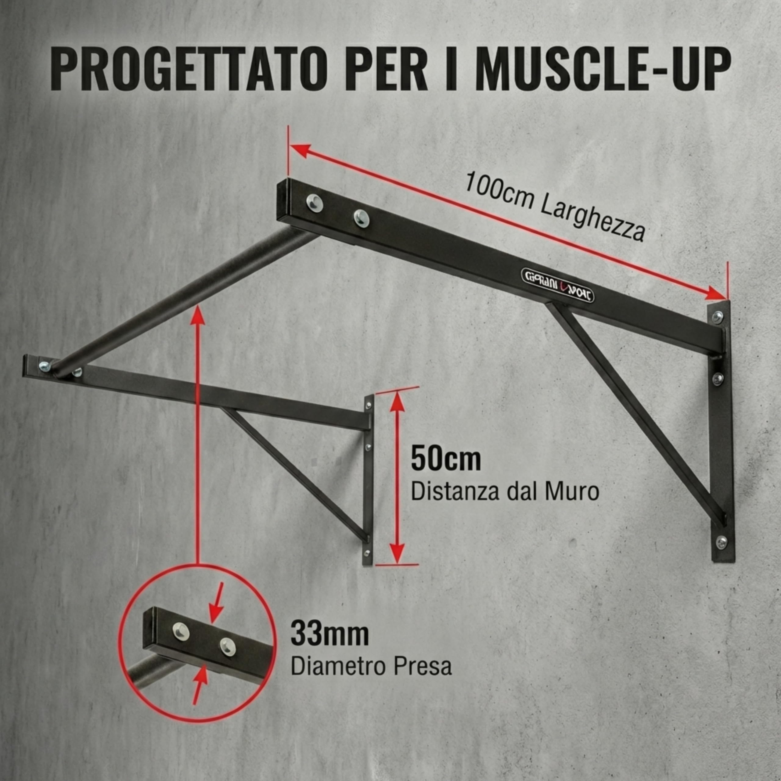 Cipriani sport - Barra Trazioni a Muro Gym Wall Bars -Kit di Fissaggio incluso | Professionale per Muscle Up, Pull Up - per Calisthenics, Bodybuilding - Robusta e Sicura
