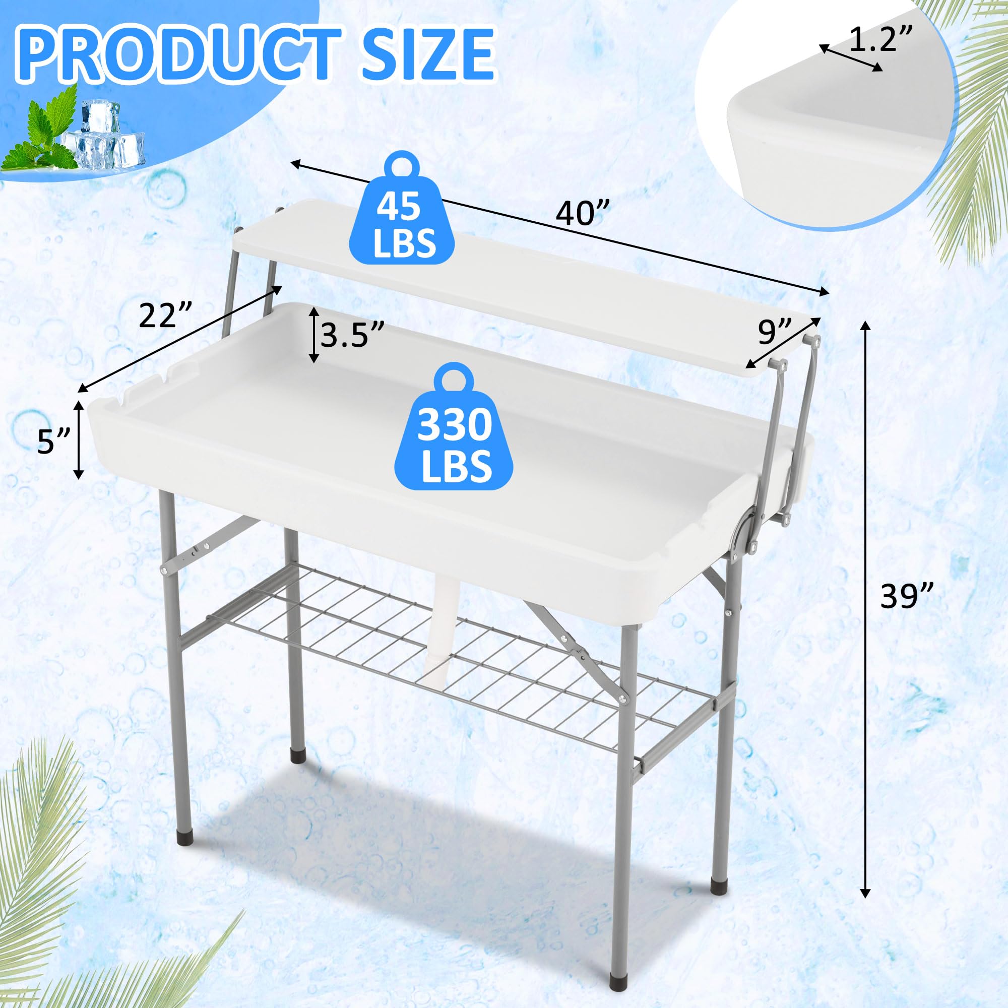 Dragosum Outdoor Ice Cooler Table with Drain and Shelf, Folding Table with Matching Skirt, Portable Table Coolers 4 Foot for Party BBQ Camping Wedding