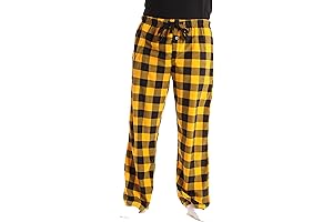Microfleece Mens Pajama Pants with Pockets: Cozy, Warm Yellow Plaid Fleece Sleepwear Bottoms