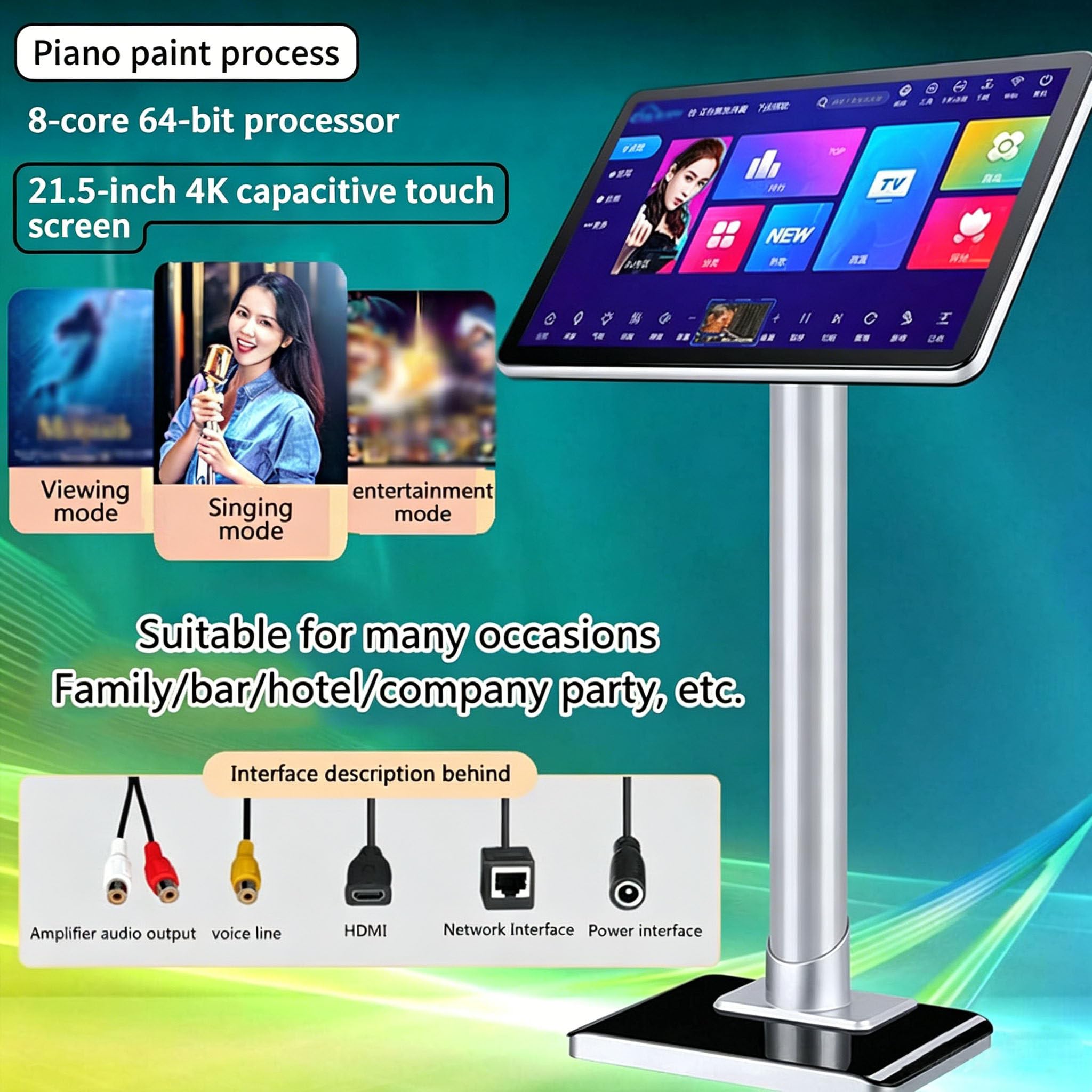 Sis-Tema De Karaoke Profesional De 21.5 Pulgadas, Control Mediante Aplicación Móvil, Compatible con Varios Idiomas, Amplificador De Karaoke para El Hogar, Fiestas Y Ktv Black-2tb