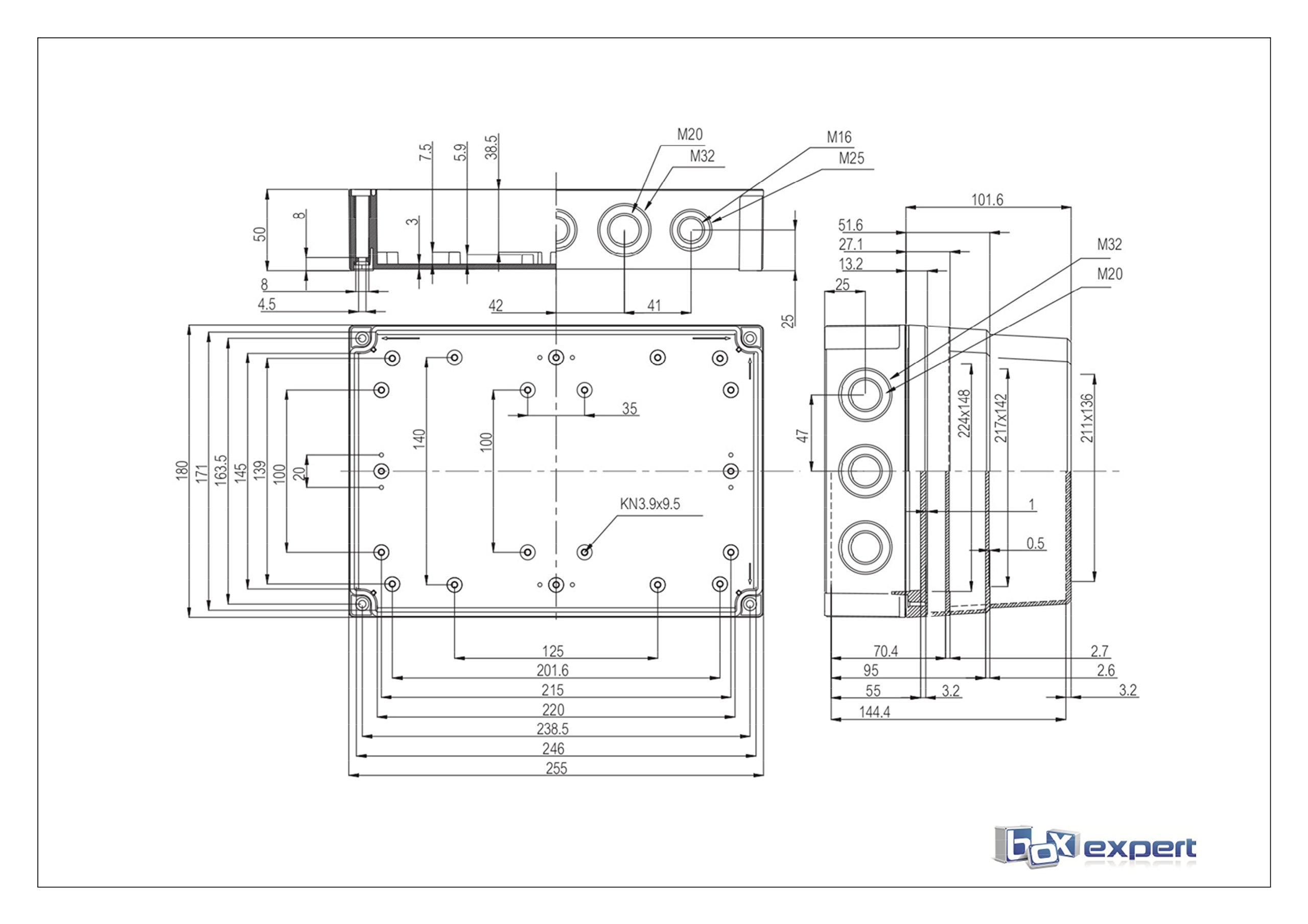 BOXEXPERT Polycarbonat Industriegehäuse 255x180x100mm IP67 Serie Michel Kunststoff Schaltschrank Verteilerkasten Installationsgehäuse RAL7035 grau
