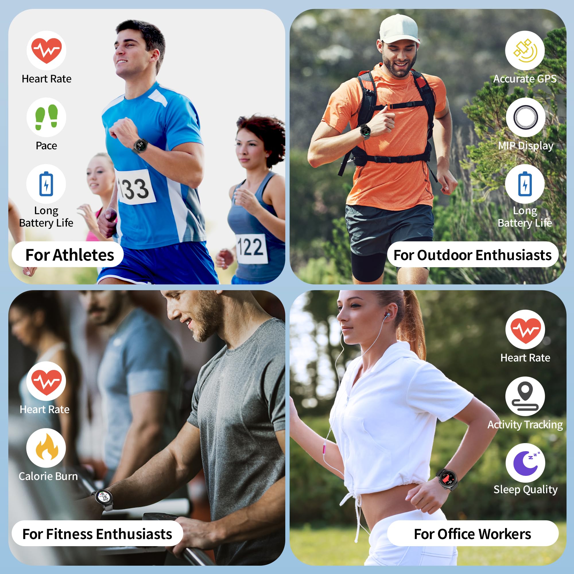 Ezon Sport-Laufuhr mit Premium-Dual-Frequenz-GPS, 5 ATM wasserdicht, 28 Sport-Modi, präzise Herzfrequenzüberwachung, ideal für Sportler, Outdoor-Abenteuer und Fitness-Enthusiasten