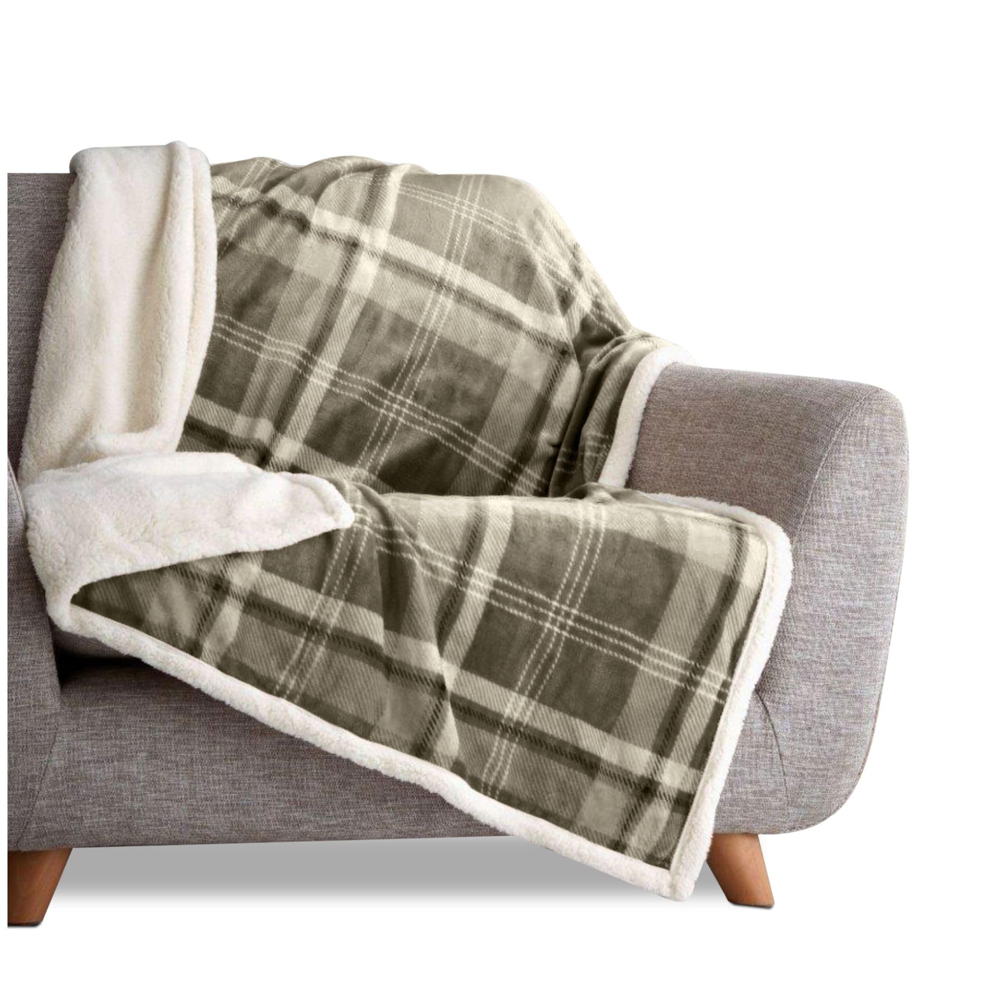 Velvetio Lincoln Natural Cuddly Teddy Bear Fleece Throw 200 X 240Cm, Super Soft Large Checkered Blanket For Sofa Bed, Snuggle Thermal Warm Lightweight Travel Throws, Natural