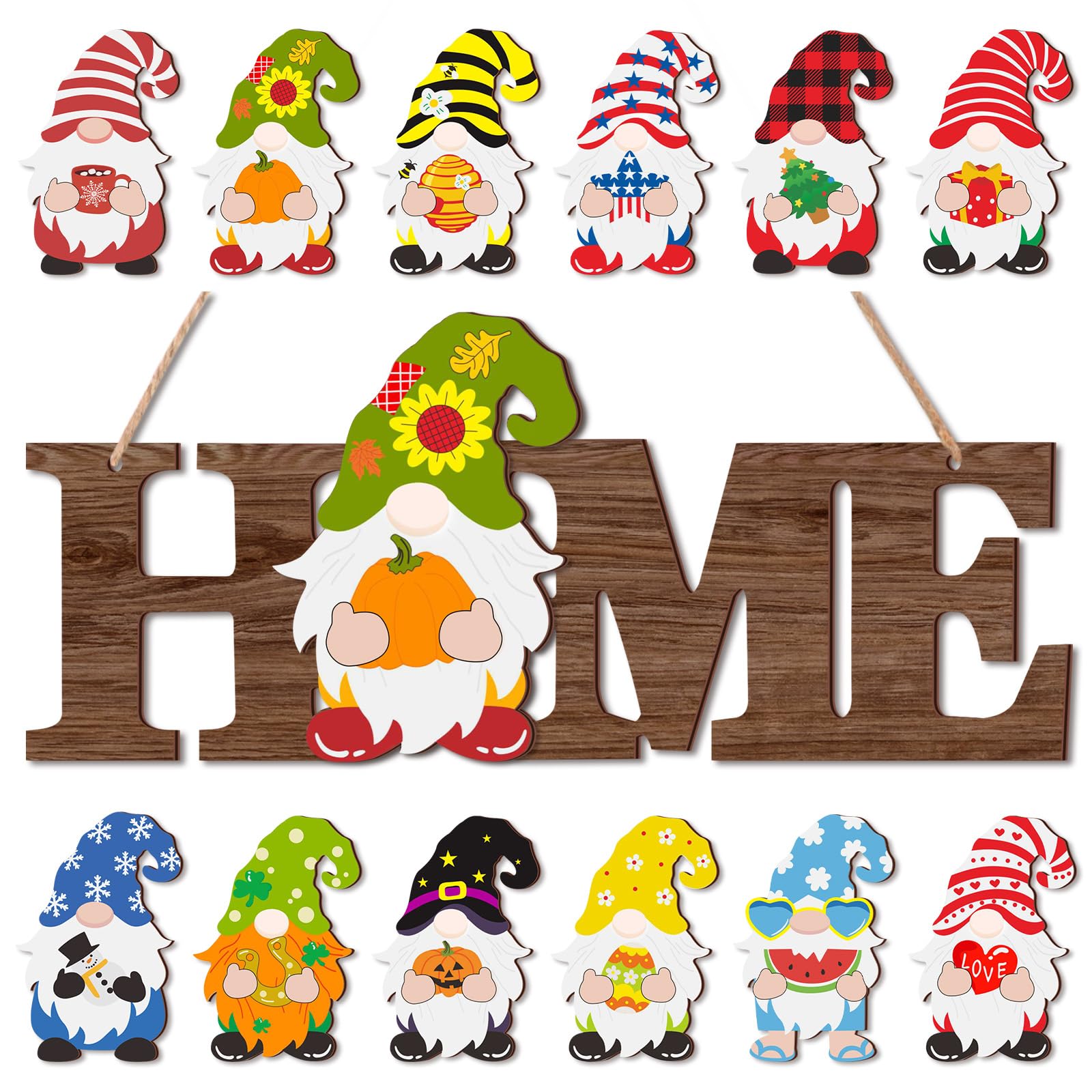 Yookeer Interchangeable Gnome Home Door Sign Fall Halloween Decor,Walnut