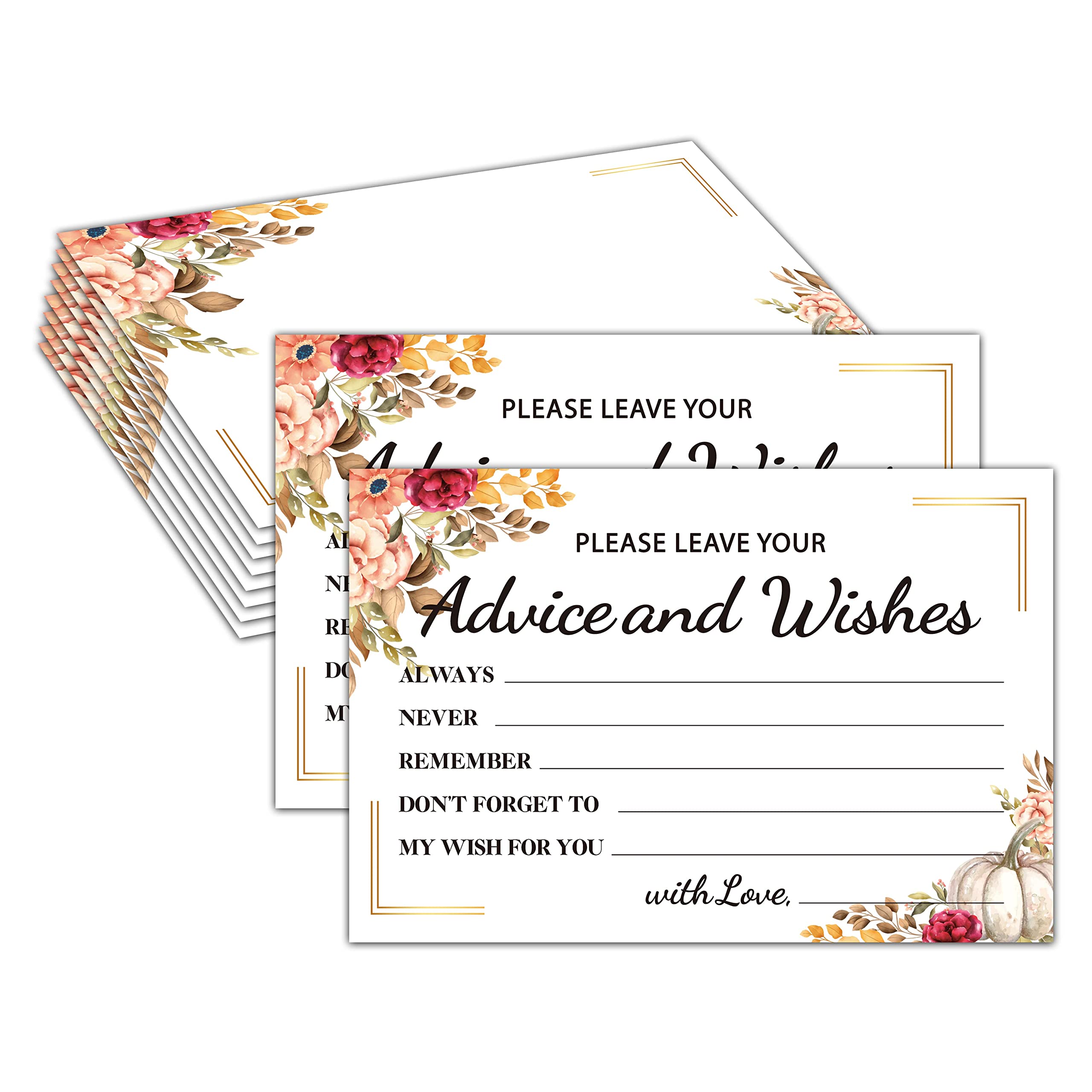 Advice and Wishes Cards, Burgundy Blush Floral Bridal Shower Advice & Wishes for the Mr & Mrs, Fall Thanksgiving Pumpkin Wedding Reception/Engagement