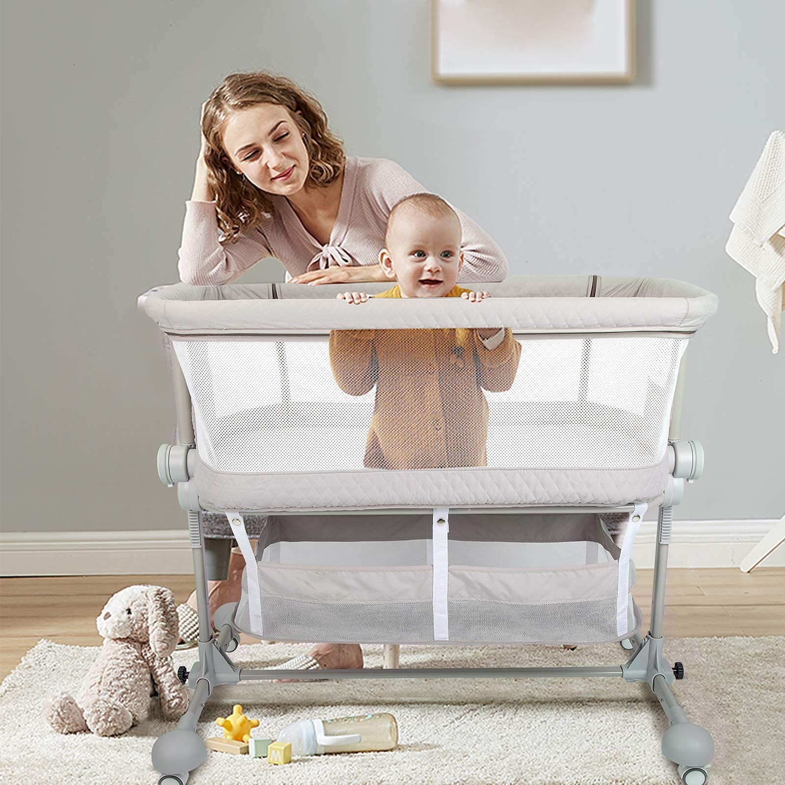 HAHASOLE Baby Crib Bedside Sleeper, Baby 3 in 1 Portable