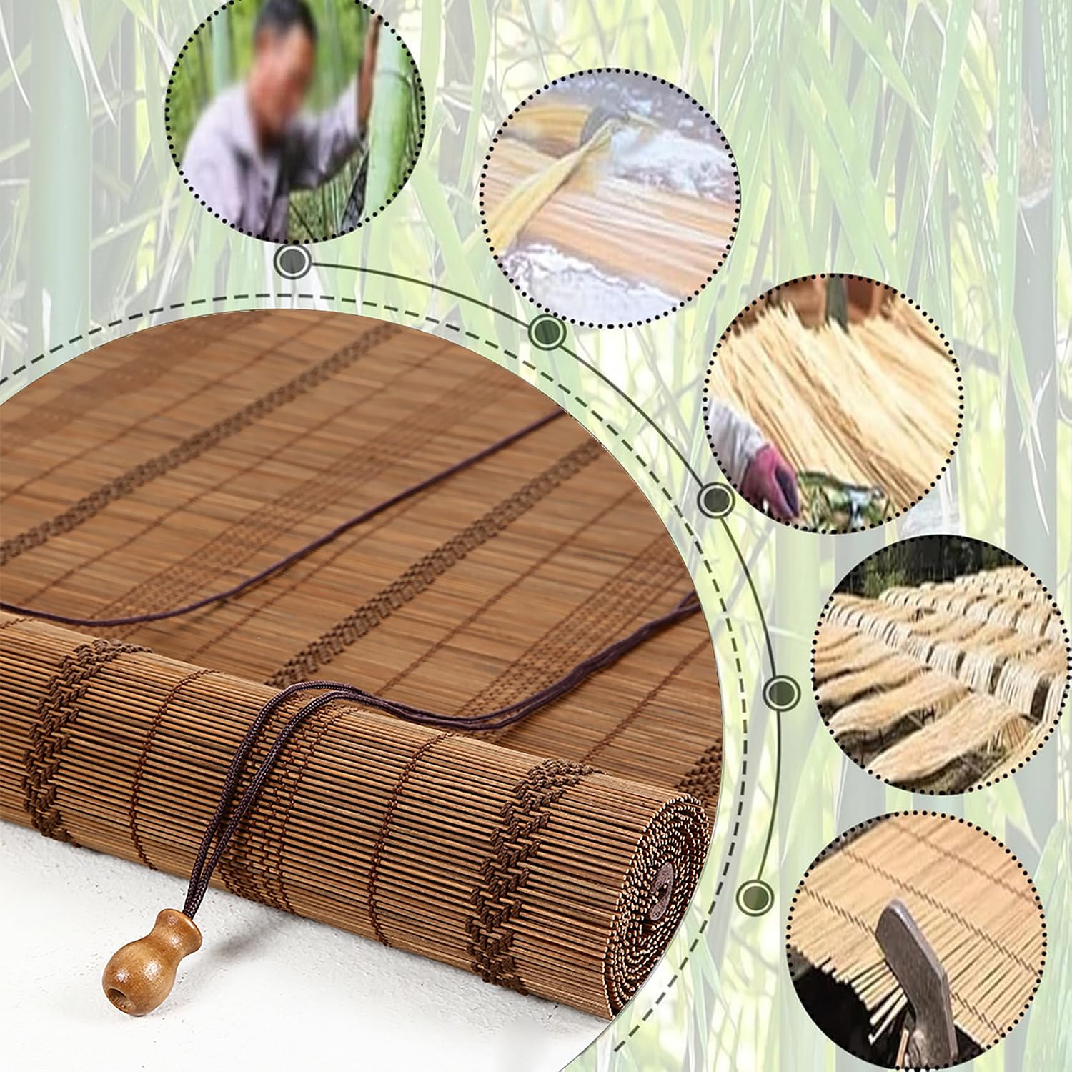 145x150cm Estor de Bambú Natural 50% Filtro Luz | Persiana Enrollable Bambú | Privacidad Diurna, Antideslumbramiento |Cortina para Ventana – Decoración Rústica para Ventanas y Terrazas