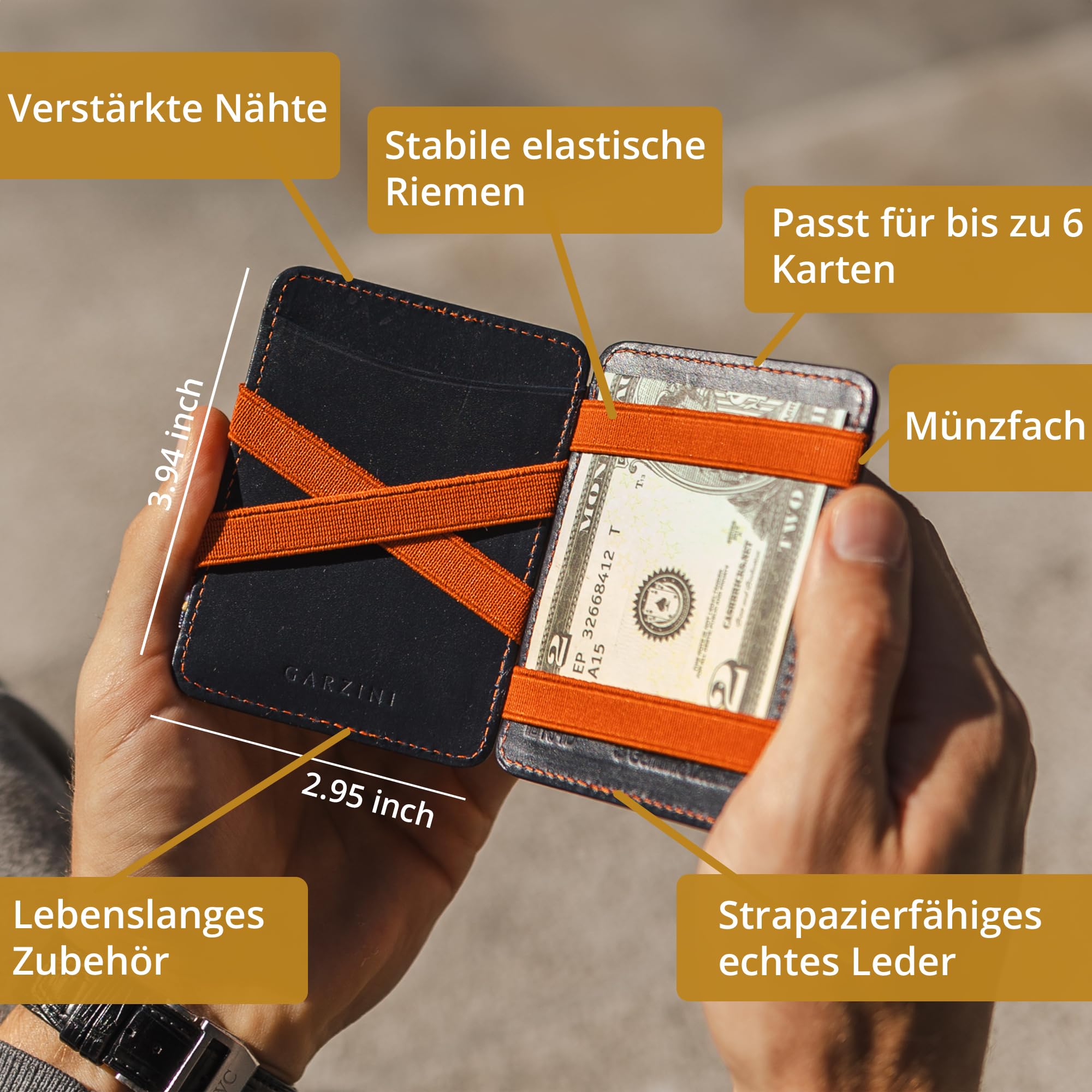 Hunterson Flacher Geldbeutel Fuer Herren aus Leder, Magic Wallet mit RFID-Schutz, Geldboerse mit Kleingeld und Platz Fuer 6 Karten,