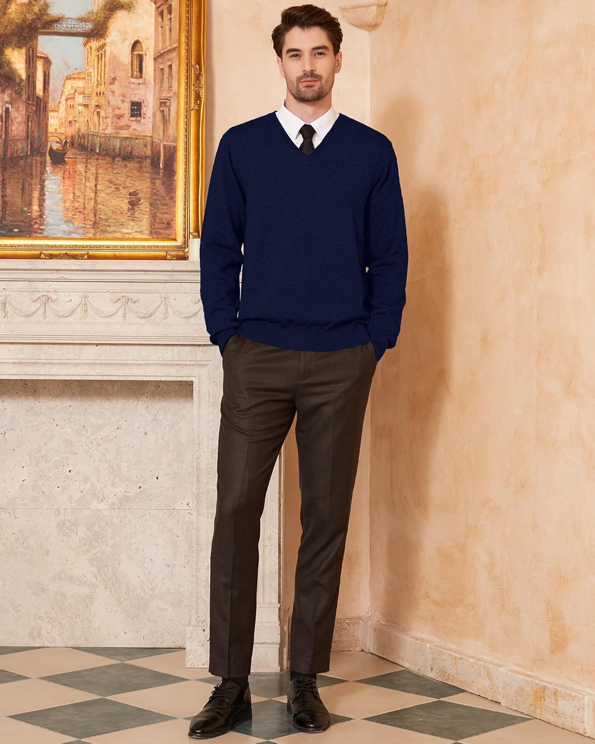 Kallspin Men's Wool Blend V-Neck Sweater Relax Fit Knit Pullover for Fall Winter - Image 5