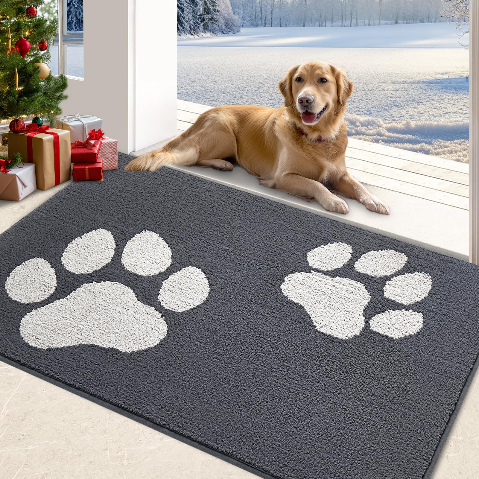 FONEYI Indoor Door Mat, 20"x32" Dog Mats for Muddy Paws, Rubber Backing Non Slip Super Absorbent Washable Entryway Rug, Low-Profile Front Back Door