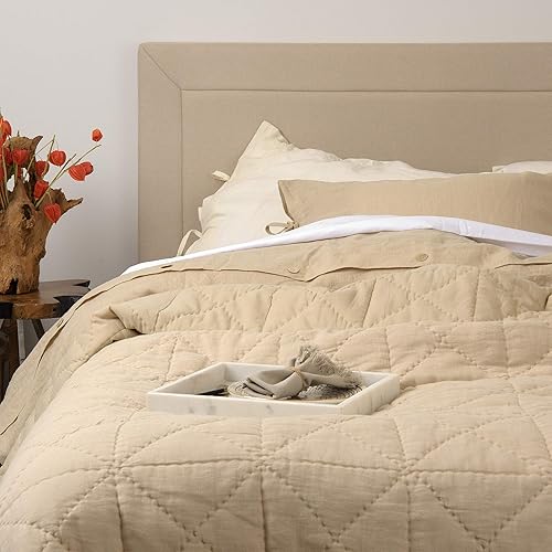 Miniatura 3 de Best Home Fashion Edredón copetudo de lino y algodón - Elegancia casual, ligera y elegante, manta-QUEEN-NATURAL-88 pulgadas de largo x 92 pulgadas