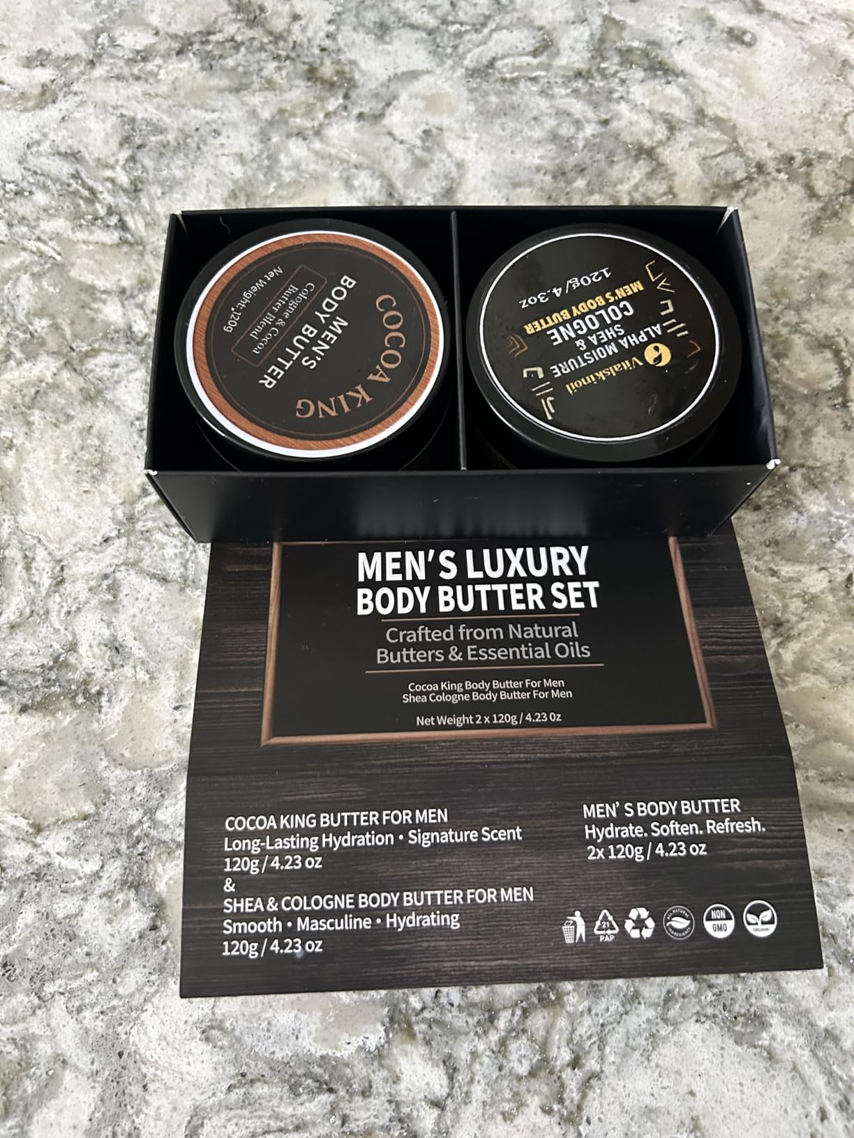 VITALSKINOIL Body Butter for Men Set of 2, Shea Cologne and Cocoa King Set, Body Moisturizer for Men