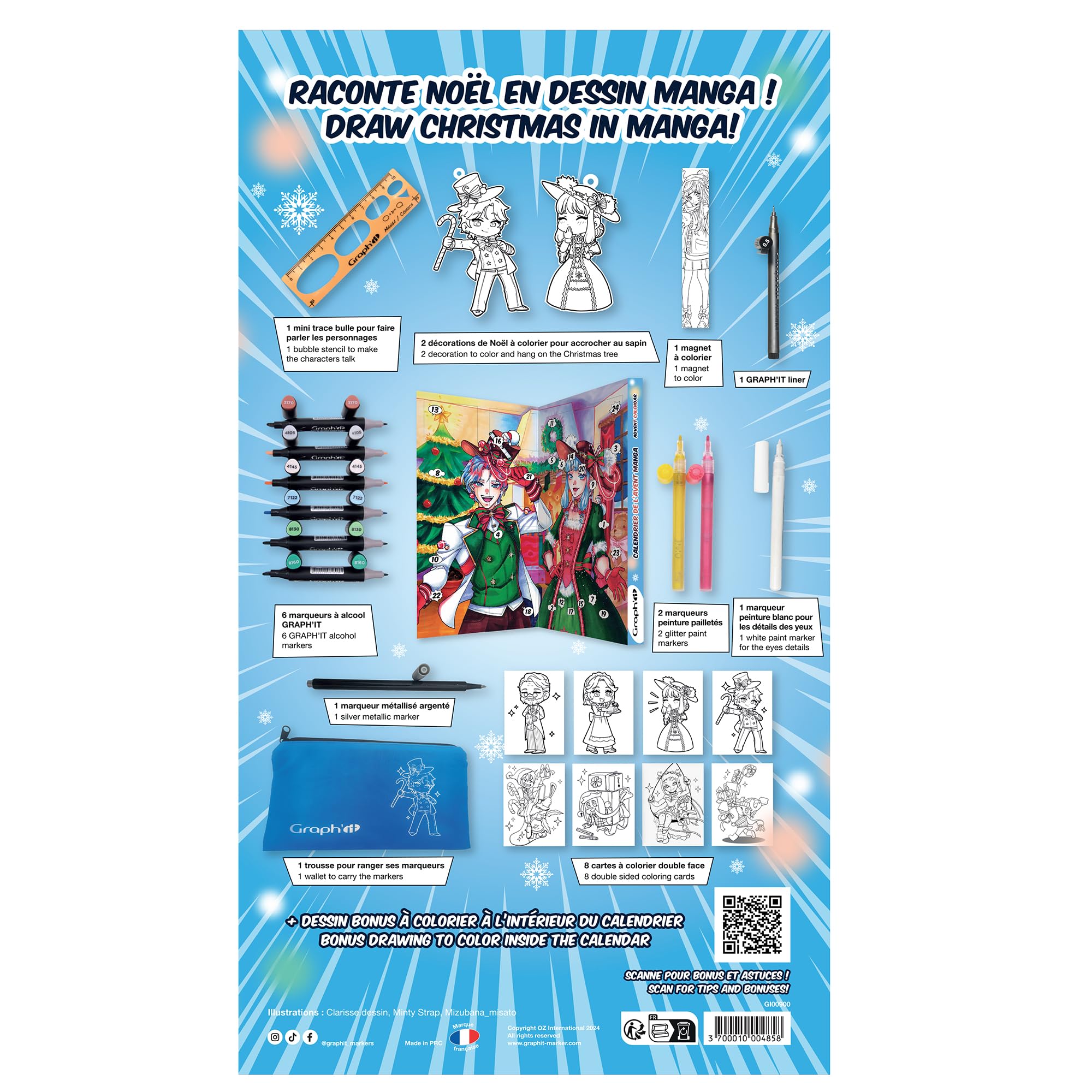 GRAPH'IT Calendario Avvento Manga 2024-24 sorprese creative per fan del disegno - Per adulti e bimbi - Pennarelli, astuccio, feltro inclusi - Idea regalo unisex