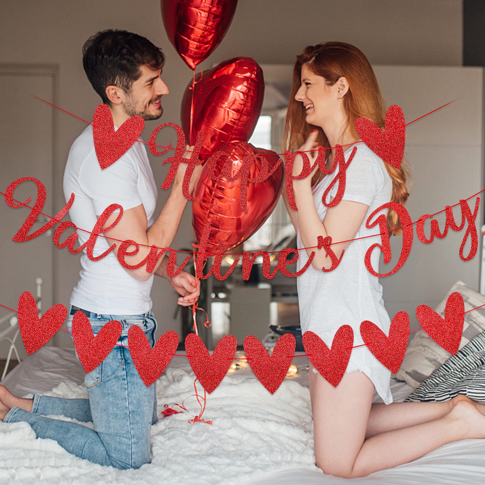 Red Glitter Valentine's Day Banner & Heart Garland - Party Decorations For Valentine's Wedding Anniversary - View #6
