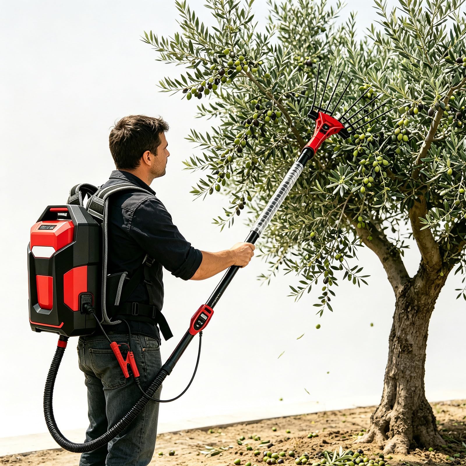 Cosechadora Eléctrica Inalámbrica De Aceitunas, con Pértiga Telescópica De 1,75-3 M, 60 Db, 6500 RPM, Ideal para Uso Comercial En Granjas Y Huertos Domésticos. 250W