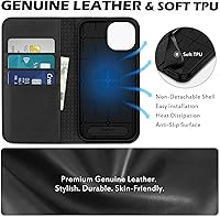 Vista 3 de SHIELDON Funda para iPhone 15 6.1" 2023, Funda Tipo Cartera de Cuero Genuino con [Soporte] [Tarjetero con Bloqueo RFID] [Magnética] Cubierta