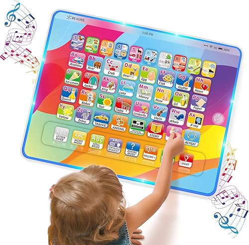 BEAURE Tableta infantil 12 en 1 con luces juguetes interactivos de aprendizaje y educación para niños pequeños aprendizaje ABC para tableta para