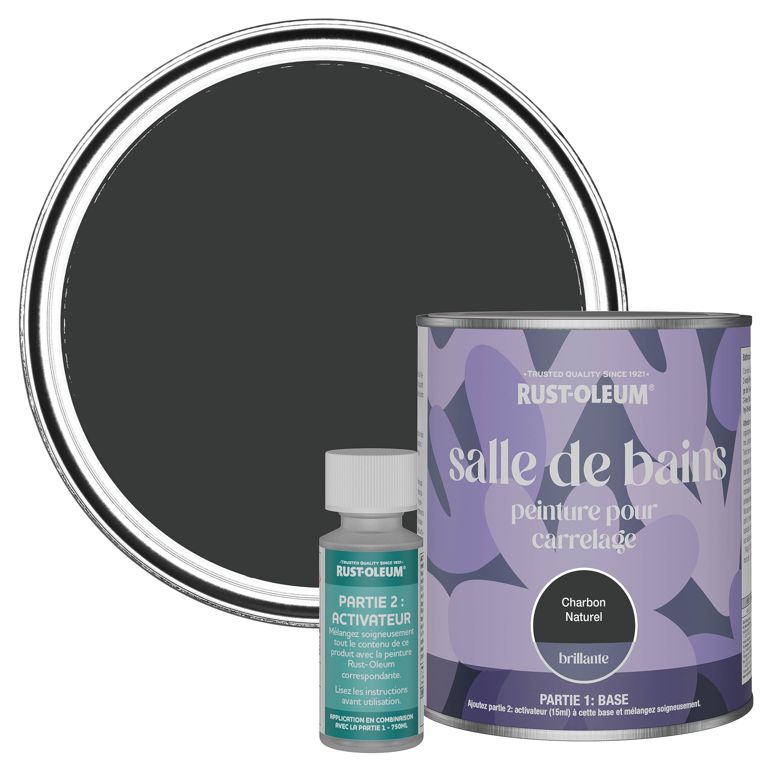 Rust-Oleum Peinture Noire Résistante à l'eau pour Carrelage de Salle de Bain, Finition Brillante - Charbon Naturel 750ml