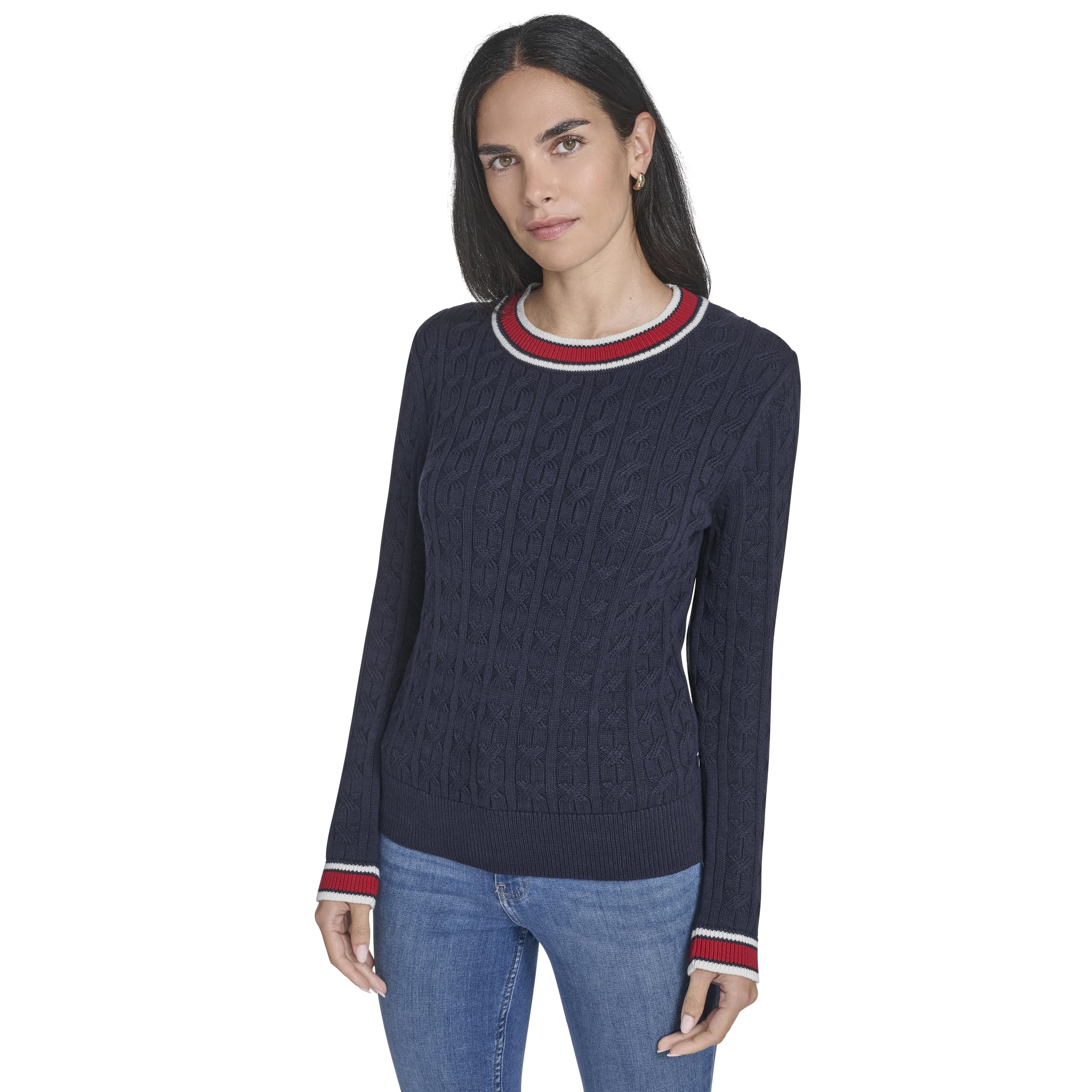 Nautica Womens Long Sleeve Cable Crewneck Sweater