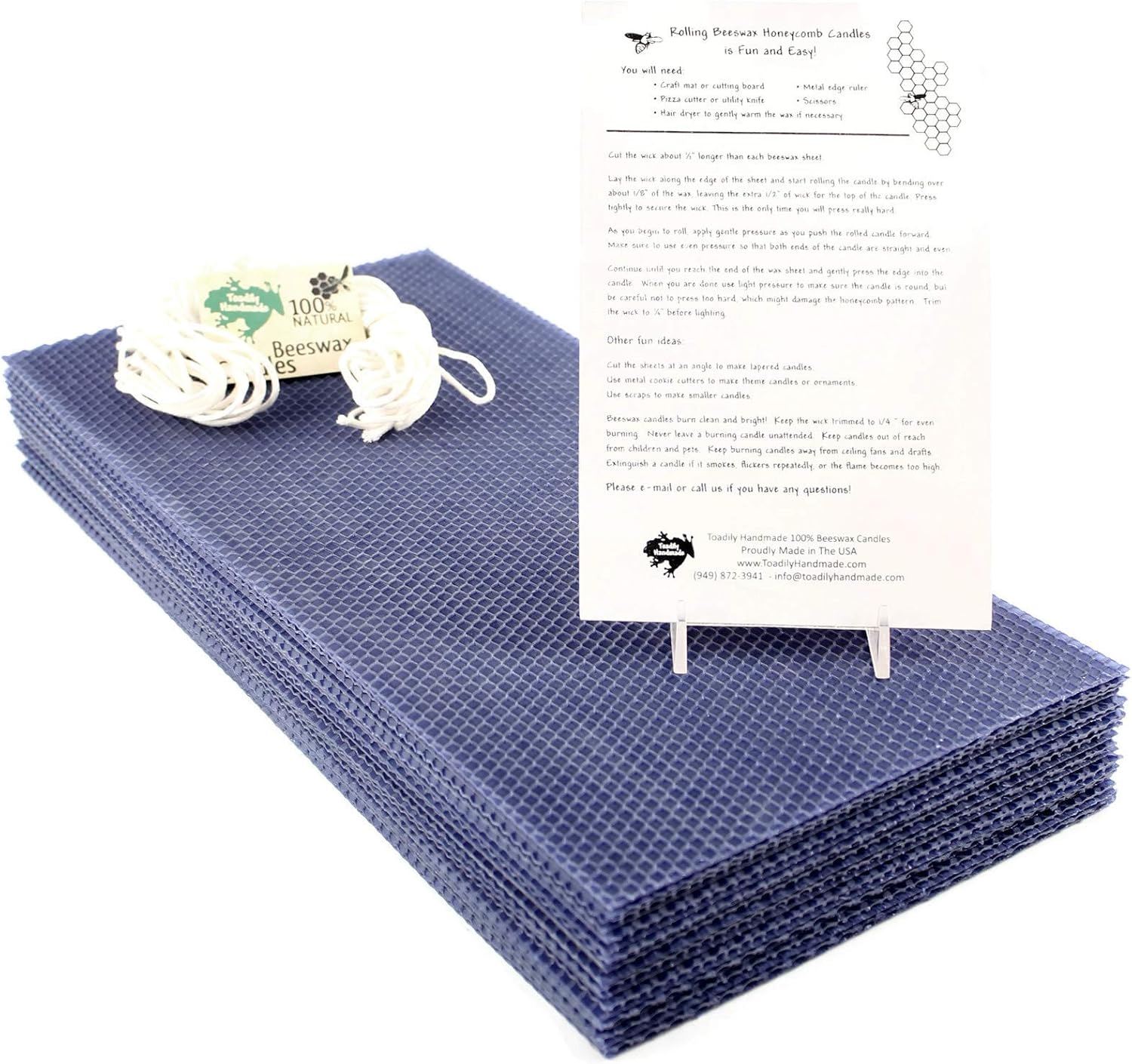Make Your Own Beeswax Candle Kit 20 Full Size 100 Beeswax Sheets in NAVY BLUE