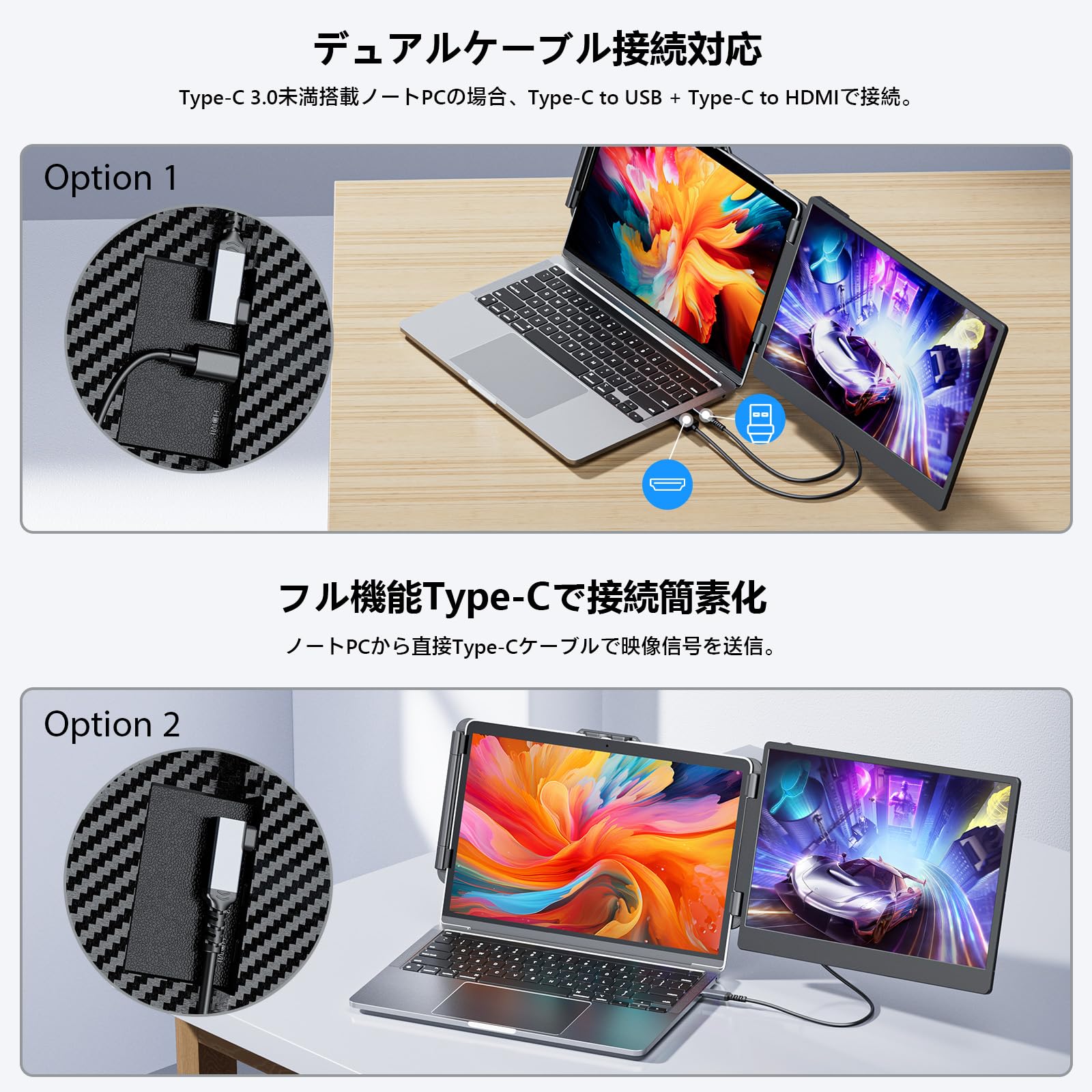 Amazon.co.jp: 14.2 インチ デュアルディスプレイ ダブルモニター 120