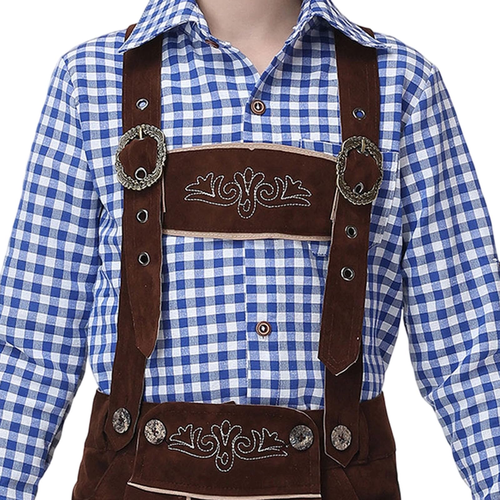 Trachten Lederhose Jungen Kurz Trachtenhose mit Träger Traditionelle Bestickt Kinderlederhose für Oktoberfest Wiesn und weitere Feierlichkeiten Bayrische Tracht Lederhosen Trachtenlederhosen