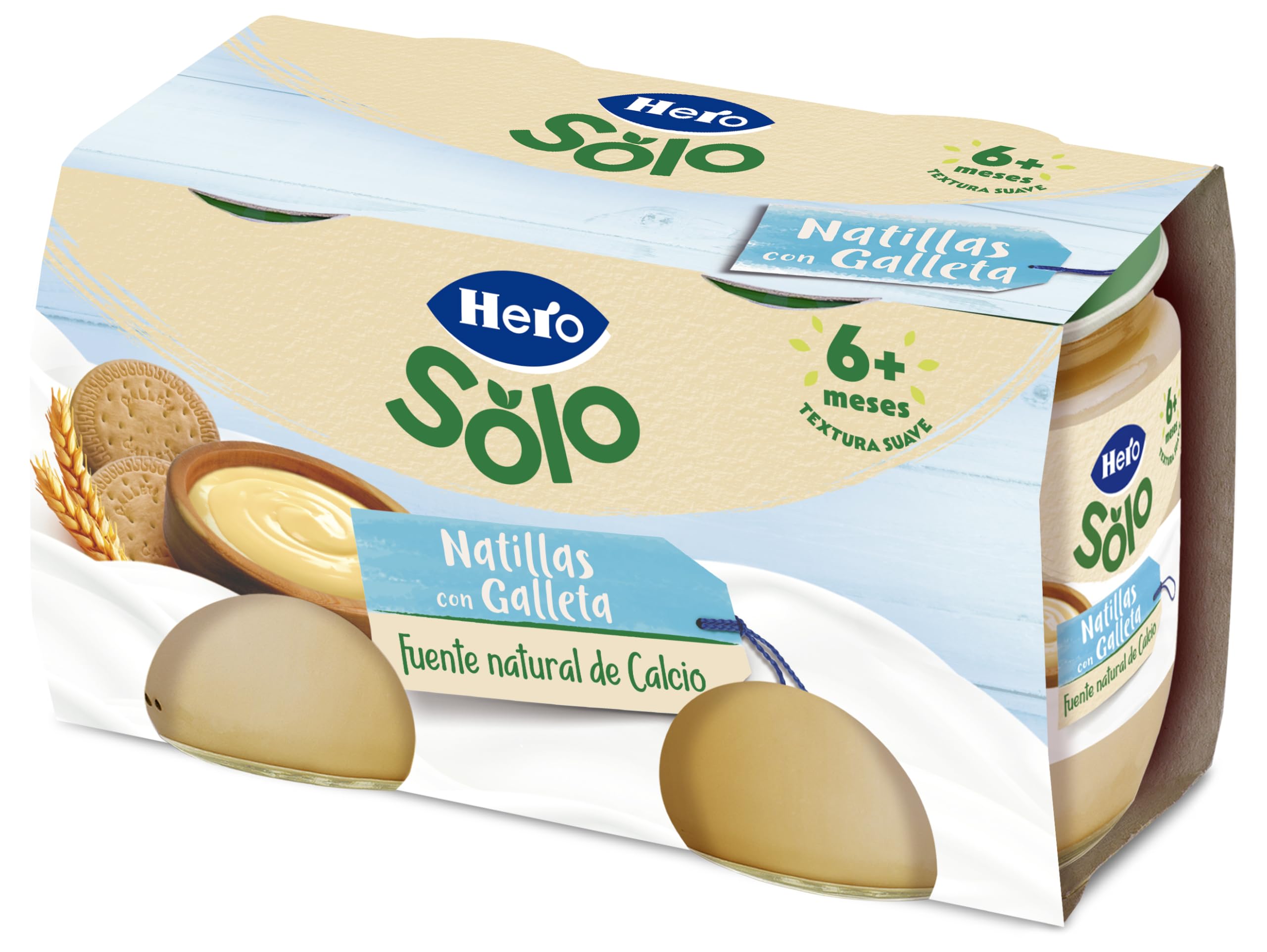 Hero Solo Tarrinas de Natillas con Galleta, Fuente Natural de Calcio, Sin Aceite de Palma, 6 Packs de 2x130gr
