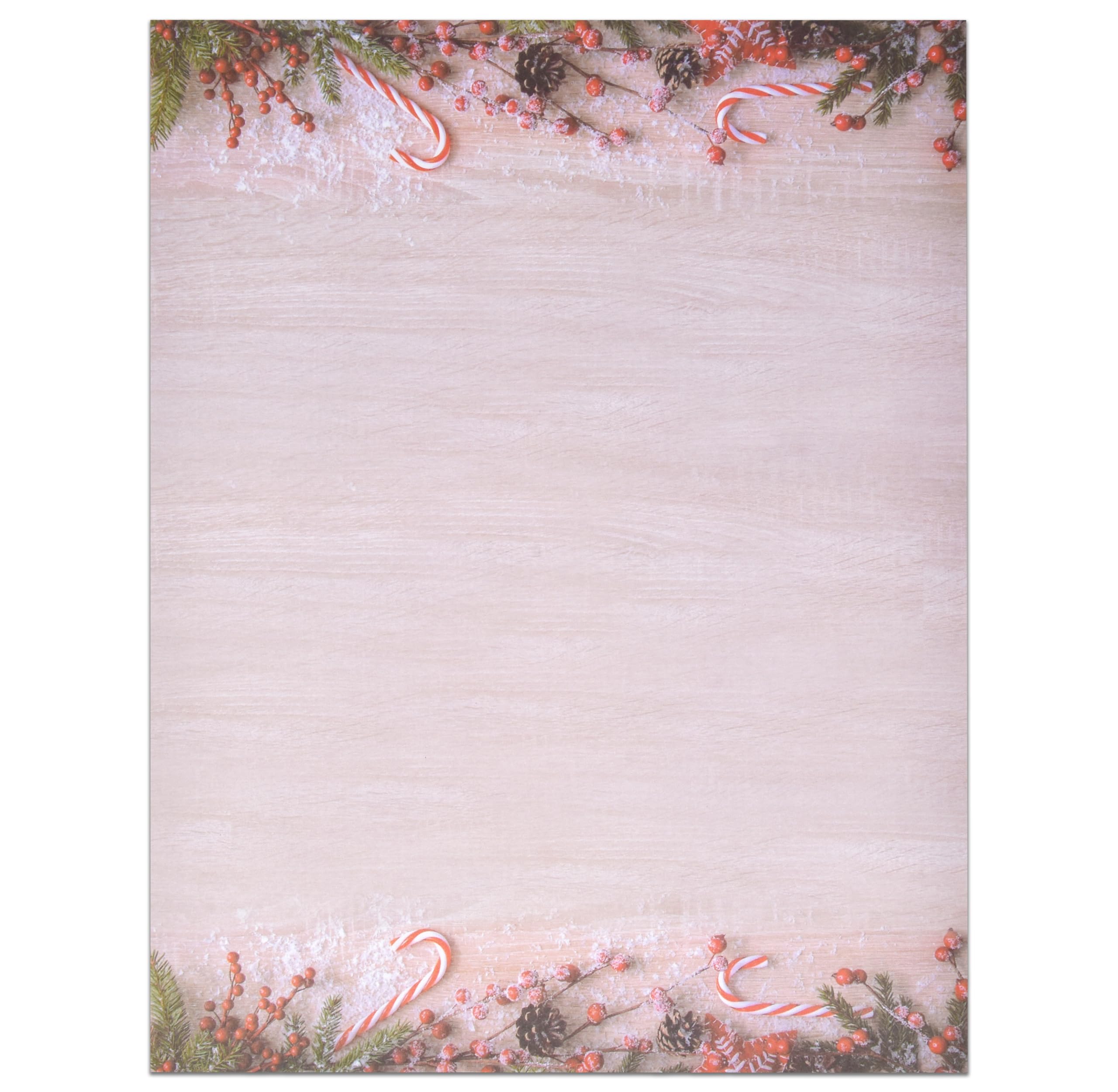 Gift Boutique Christmas Stationery Letterhead Sheets 100 Pack Xmas Winter Rustic Candy Cane Greenery Design For Writing Letter Computer Office Notes