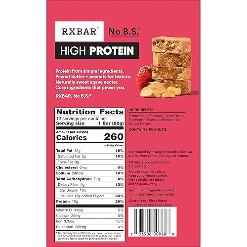 Miniatura 11 de RXBAR Barras altas en proteínas, sin gluten, aperitivos de proteínas, mantequilla de maní y fresa, caja de 25.3 onzas (12 barras)