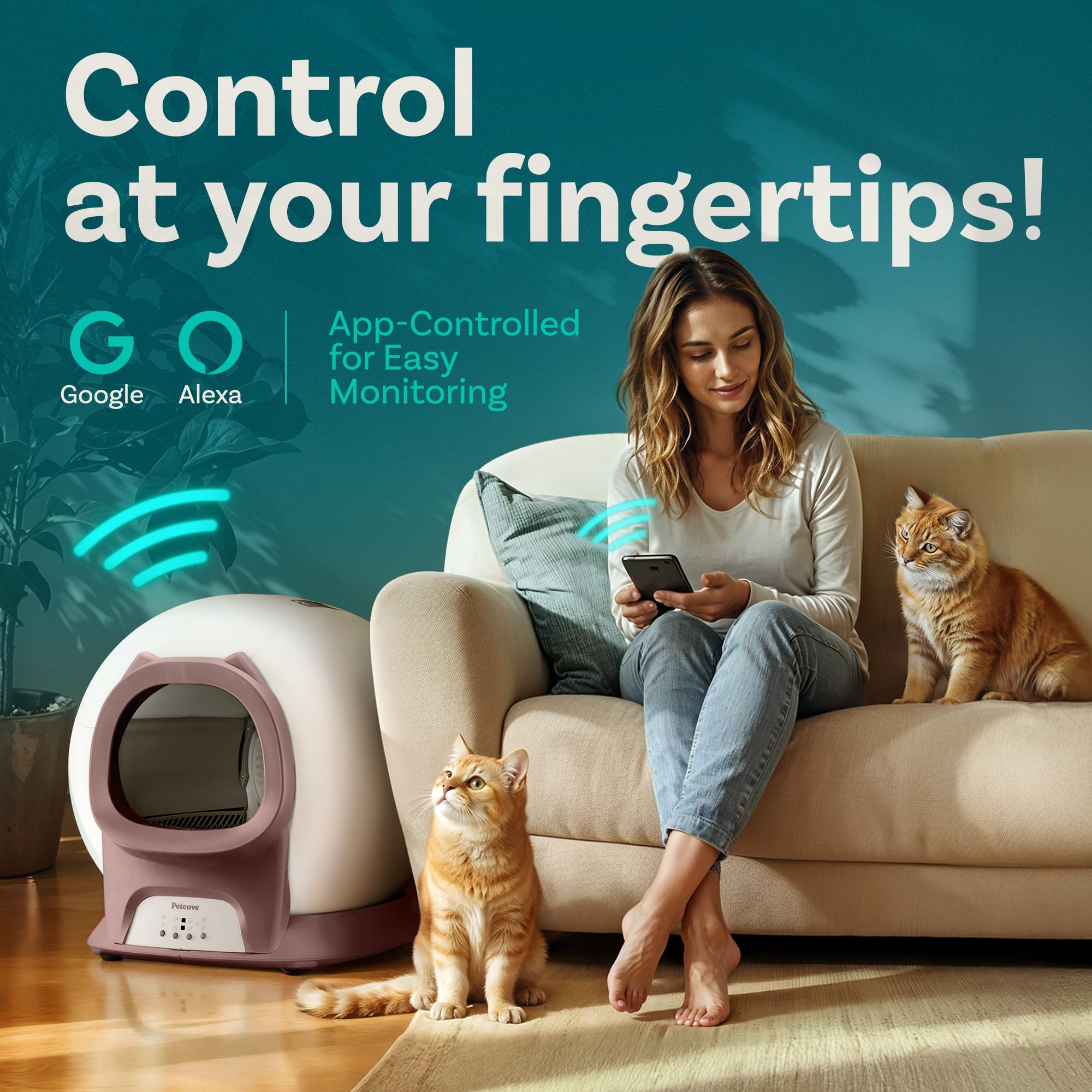 Petcove – Automatic Self Cleaning Litter Box – PurrTek Smart Automatic Litter Box for Multi-Cat Homes with Smart App Control (5GHz Wi-Fi), Triple Odor Control Quiet Operation & Advanced Safety Sensors: Self Cleaning Litter Box with Auto Safety Sensors for Multiple Cats - Automatic Cat Litter Box Self-Cleaning - Covered Ultra Odor Removal - Smart APP Control - Compatible On All WiFi - Electric Robot