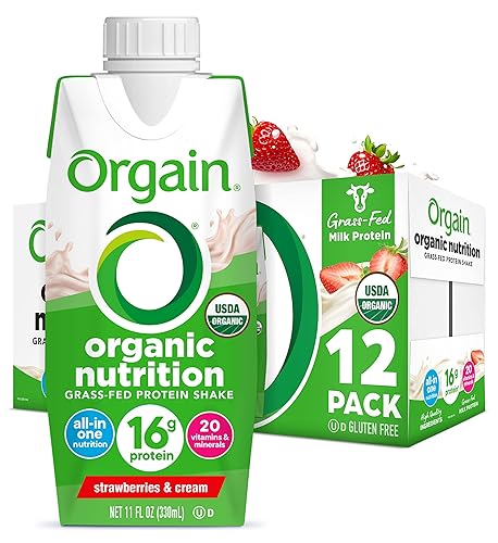 Orgain Batido nutricional orgánico fresas y crema reemplazo de comidas 056oz de proteína de suero alimentada con hierba 21 vitaminas y minerales sin