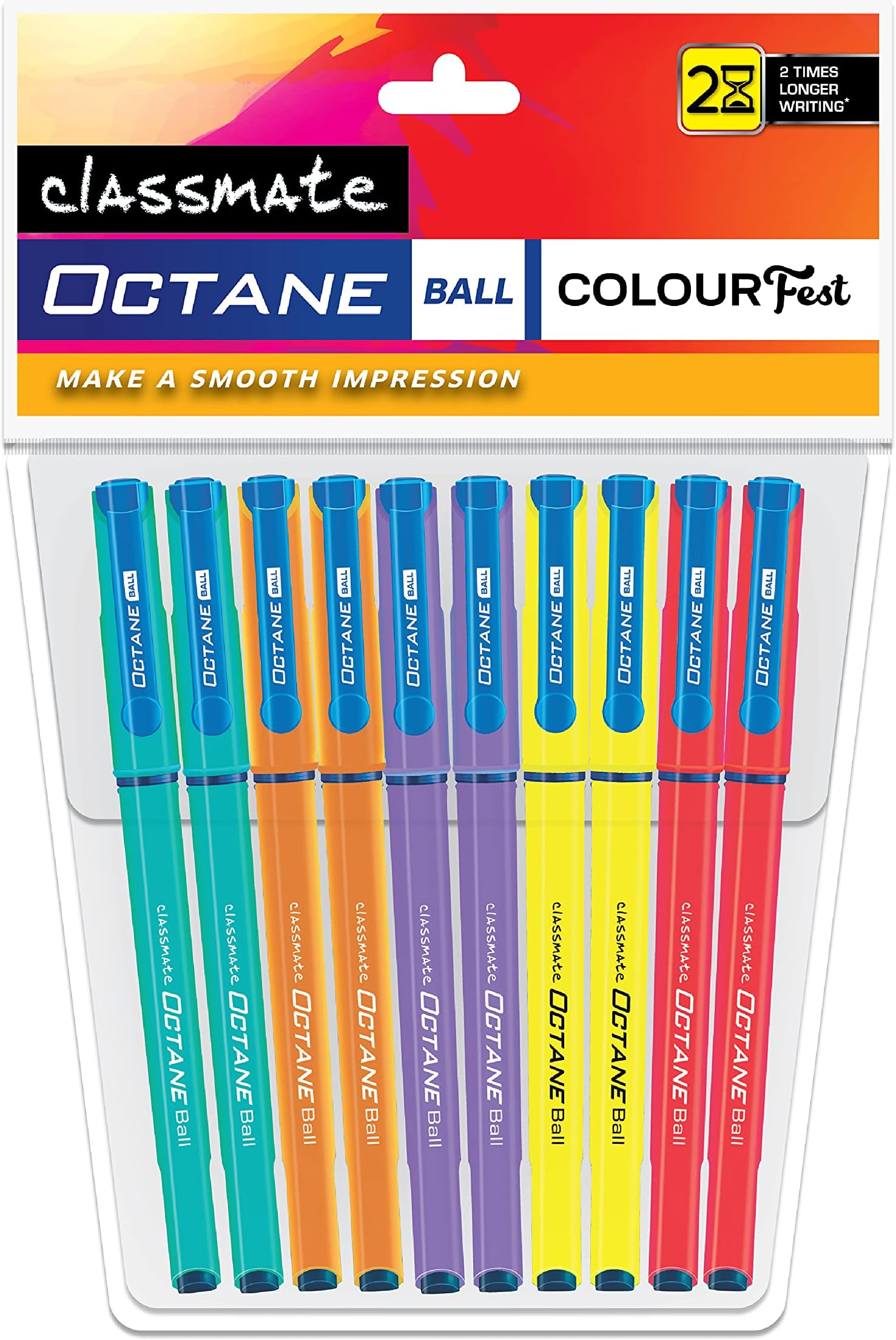 Octane Colour Fest- Blue Ball Pens (Pack of 10) | Smooth & Fast Writing Ball Pens | Attractive Body Colours|Comfortable to Hold & Write|School & Office Stationery|Work from Home Essentials