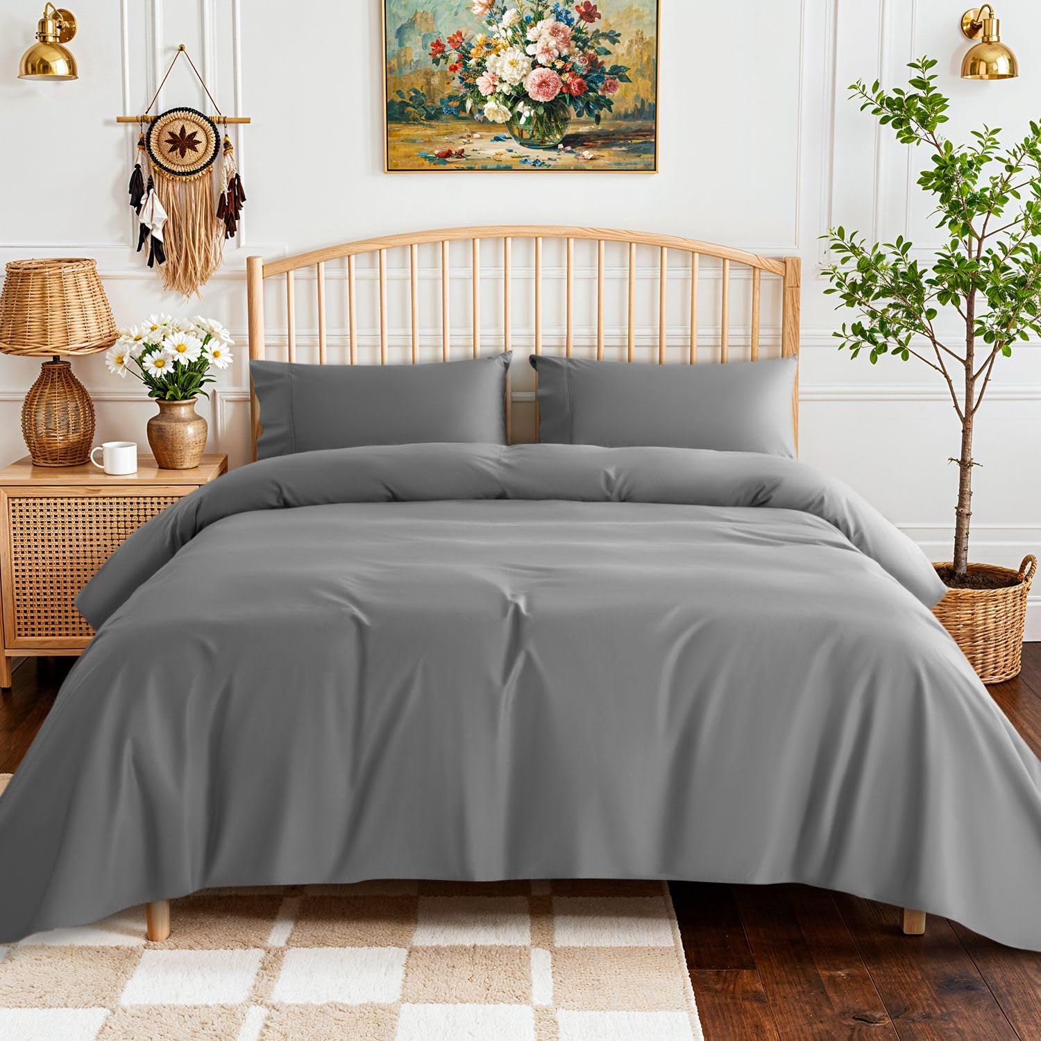 SONORO KATE 800 Series 100% Egyptian Cotton Queen Size Sheets,Sateen Weave