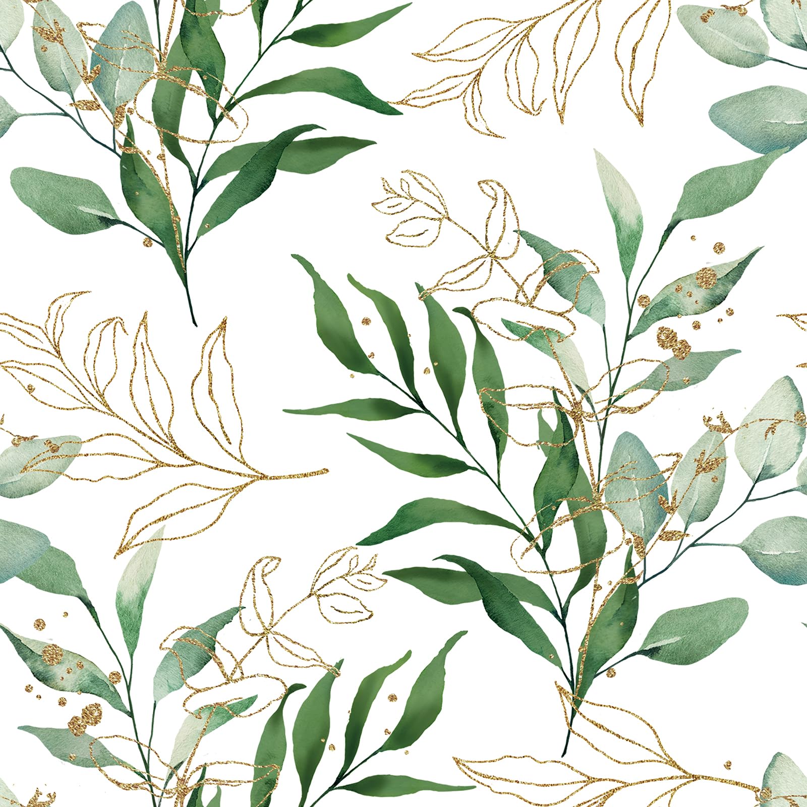 ReWallpaper 44.5CMx7M Carta Da Parati Foglie Verdi Rivestimento Mobili Adesivo Armadio Porta Decorativo Foglie Rustica Carta Adesiva per Pareti Bagno Camera Da Letto Sala Pranzo Bianca