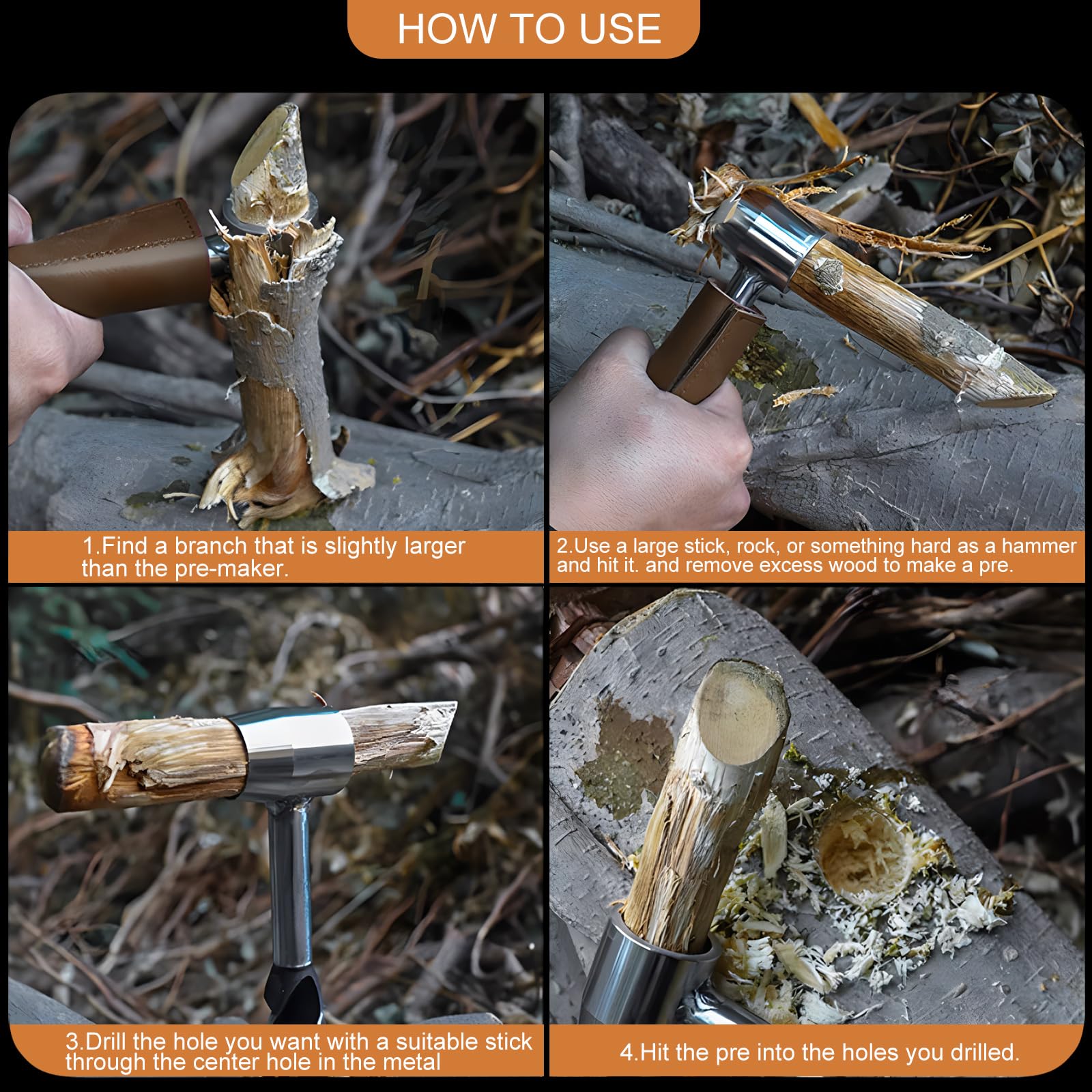 Taladro Manual Herramienta de Supervivencia para Colonos Bushcraft Taladro de Madera Manual Multiusos con Estuche de Cuero para Acampar al Aire Libre Bushcrafting